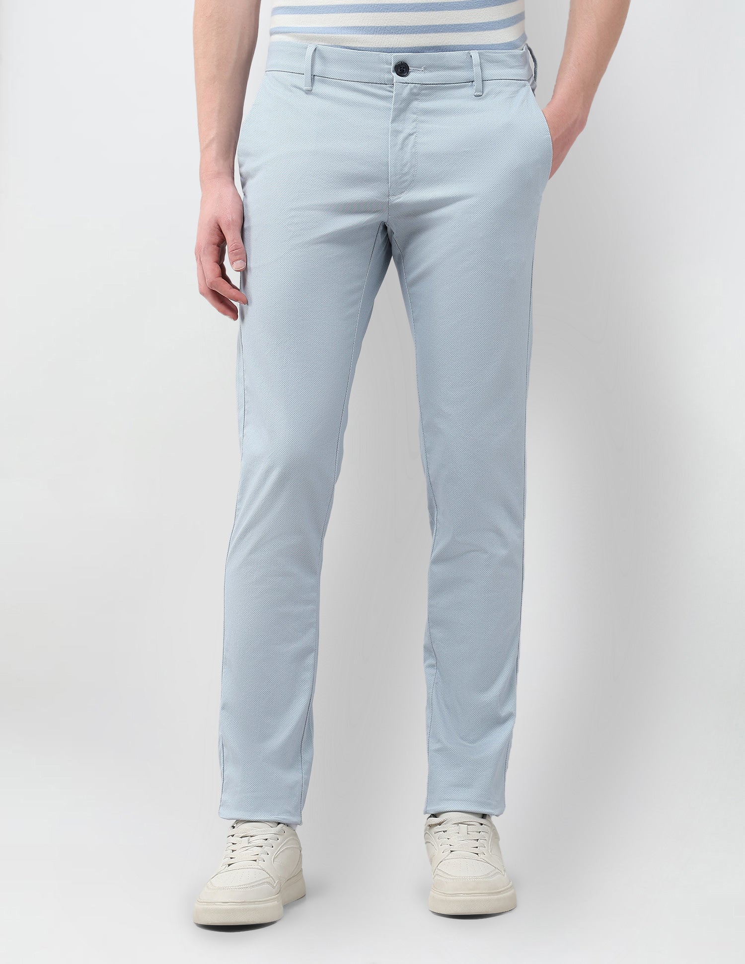 Denver Slim Fit Textured Trousers Light Blue - U.S. Polo Assn. India | Large