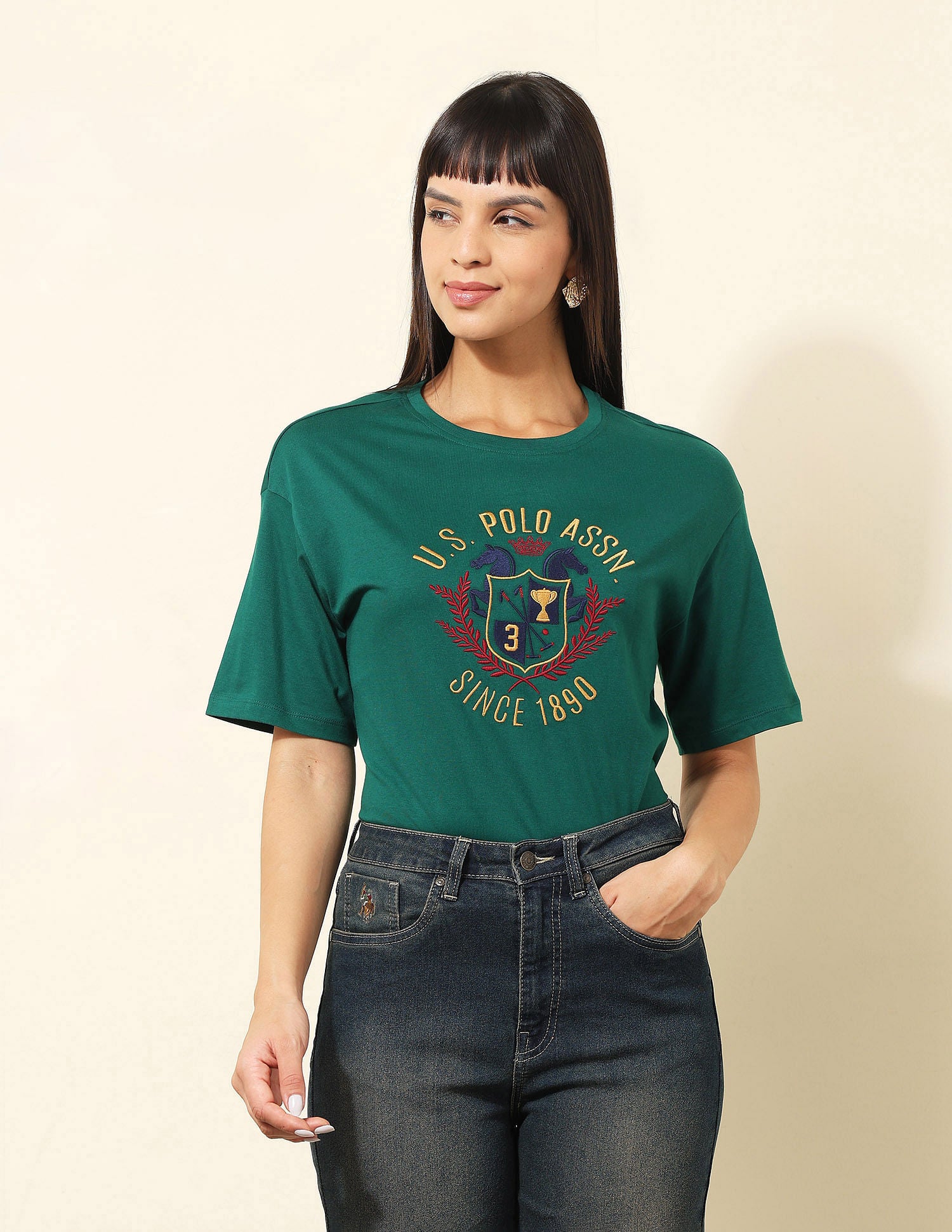 Boyfriend Fit Brand Printed T-Shirt Dark Green - U.S. POLO ASSN. | Large