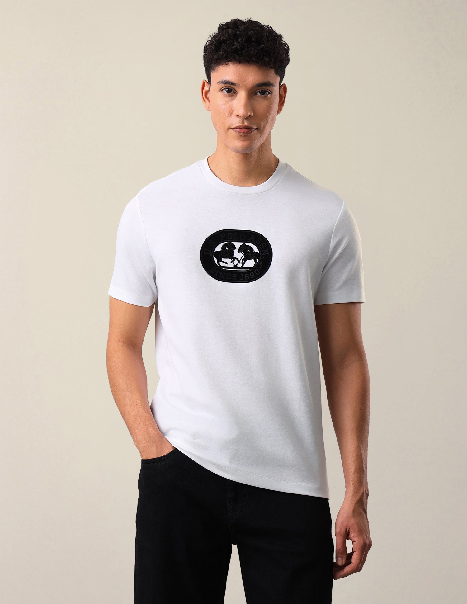 Brand Embossed Slim Fit T-Shirt Ivory - U.S. Polo Assn. India | Large