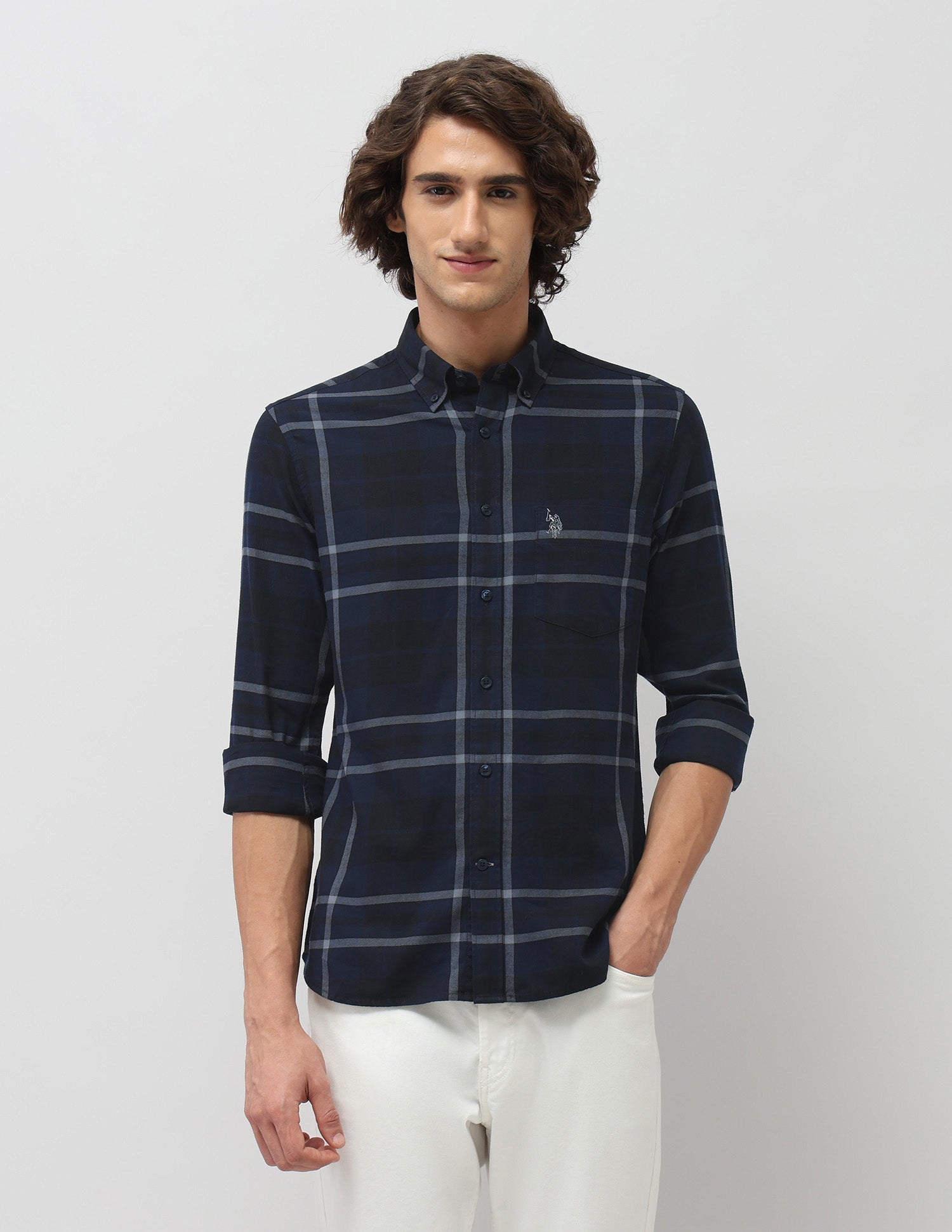 Plaid Checked Tailored Fit Shirt Navy - U.S. Polo Assn. India | Large