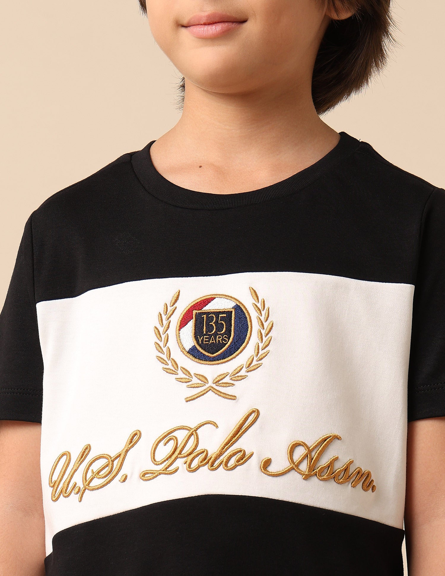 Boys Colour Blocked Regular Fit T Shirt Black - U.S. POLO ASSN. | Large