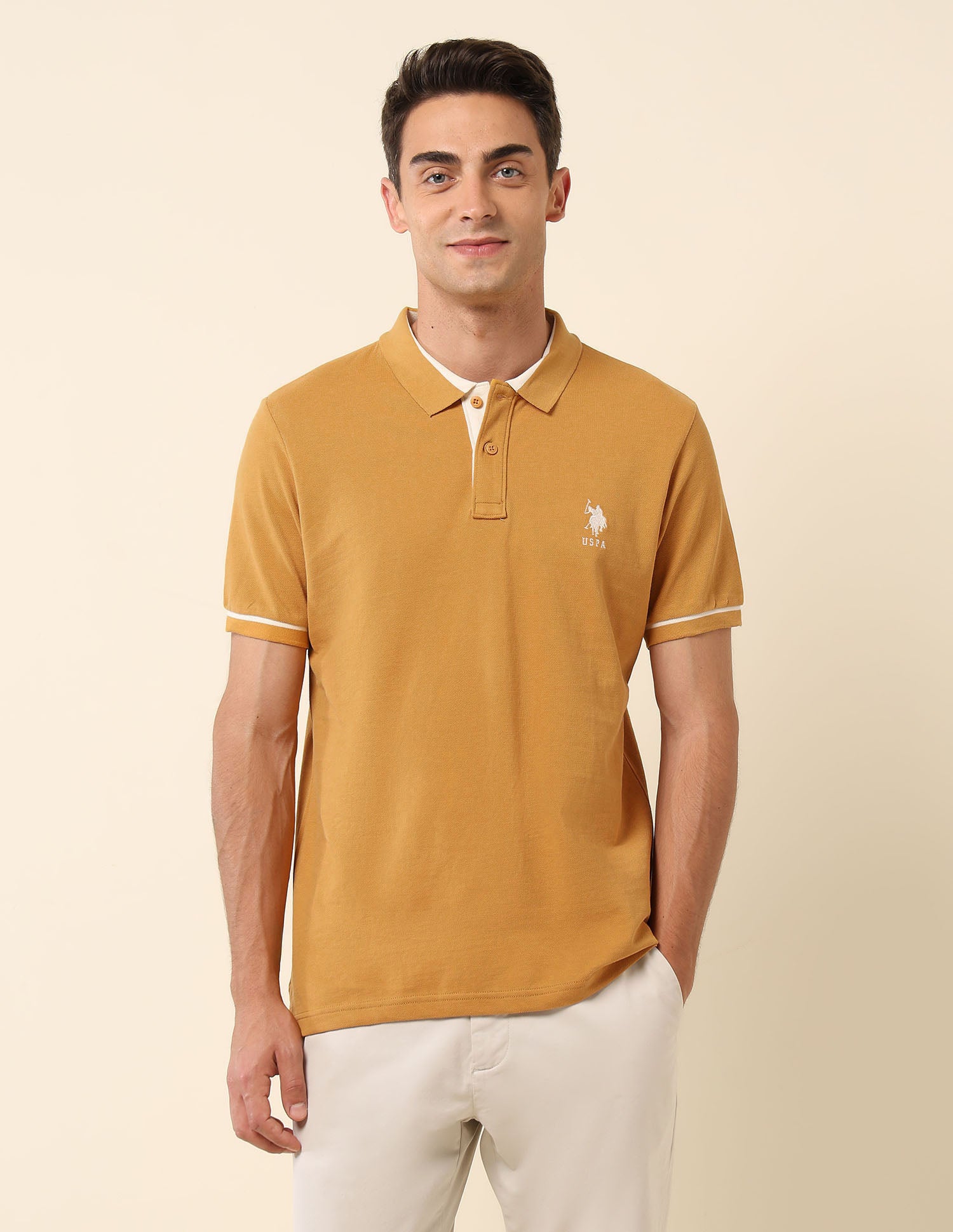 Solid Slim Fit Polo Shirt Mustard - U.S. POLO ASSN. | Large