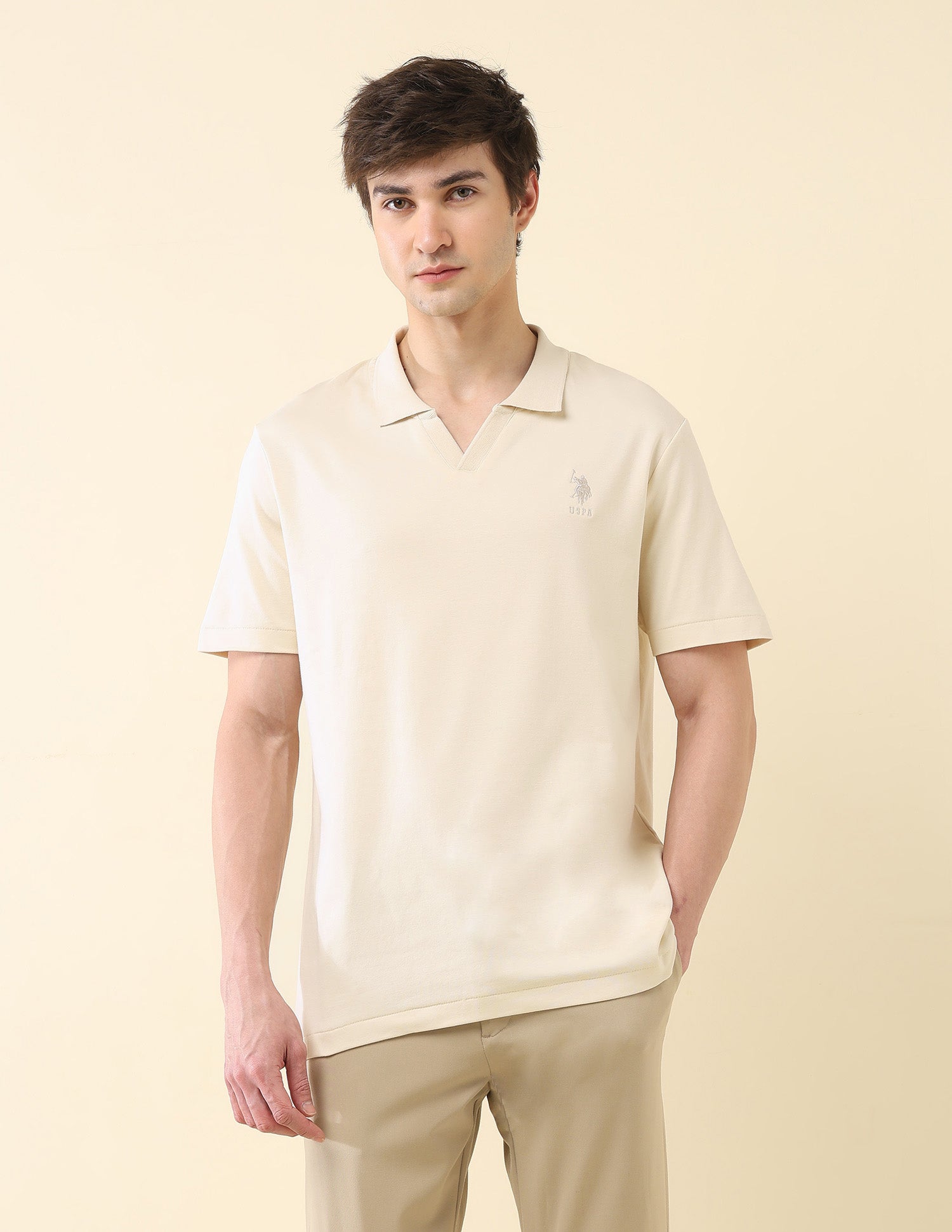 Solid Slim Fit Classic Polo Shirt Beige - U.S. Polo Assn. India | Large