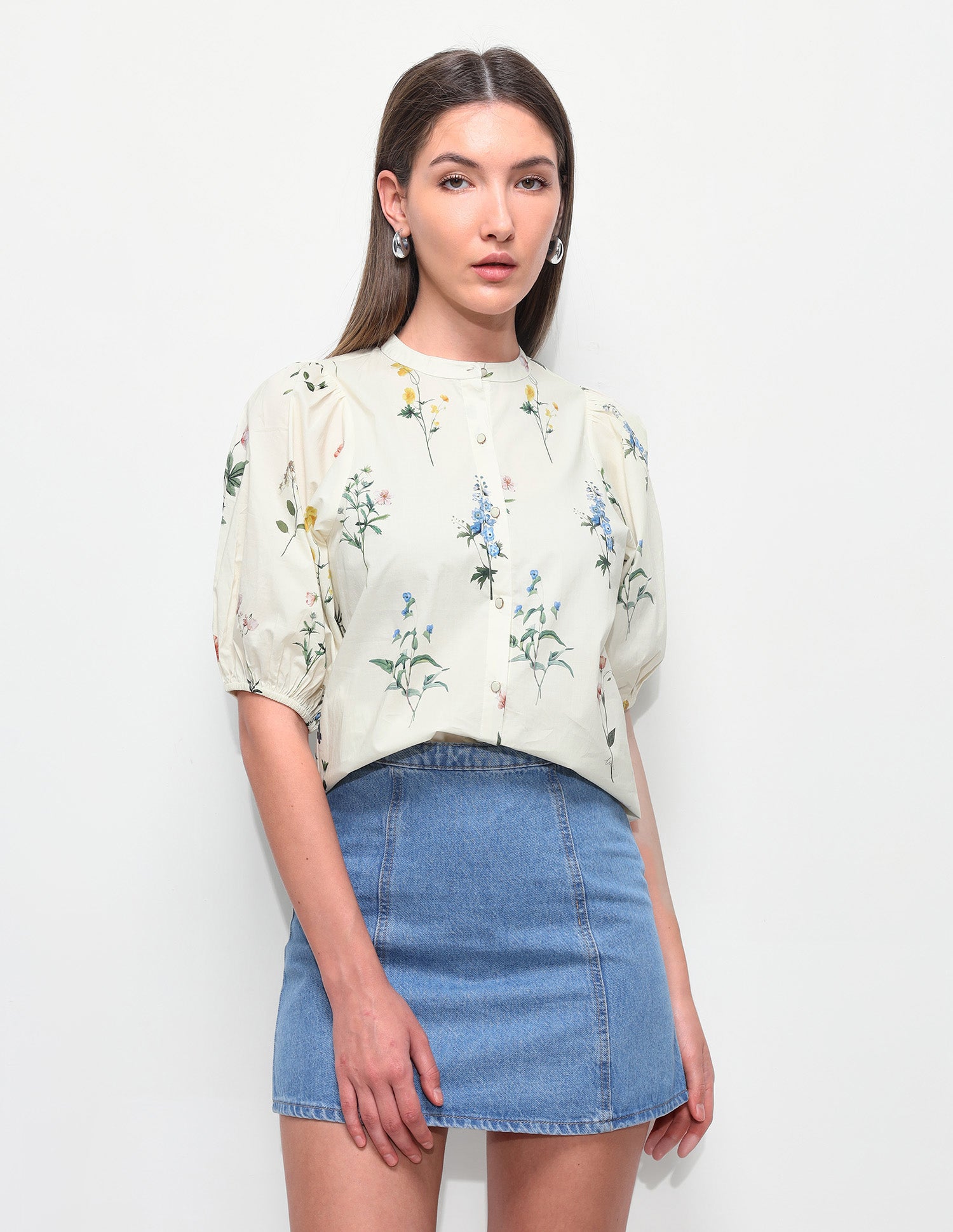 Floral Printed Band Collar Shirt Off White - U.S. Polo Assn. India | Large