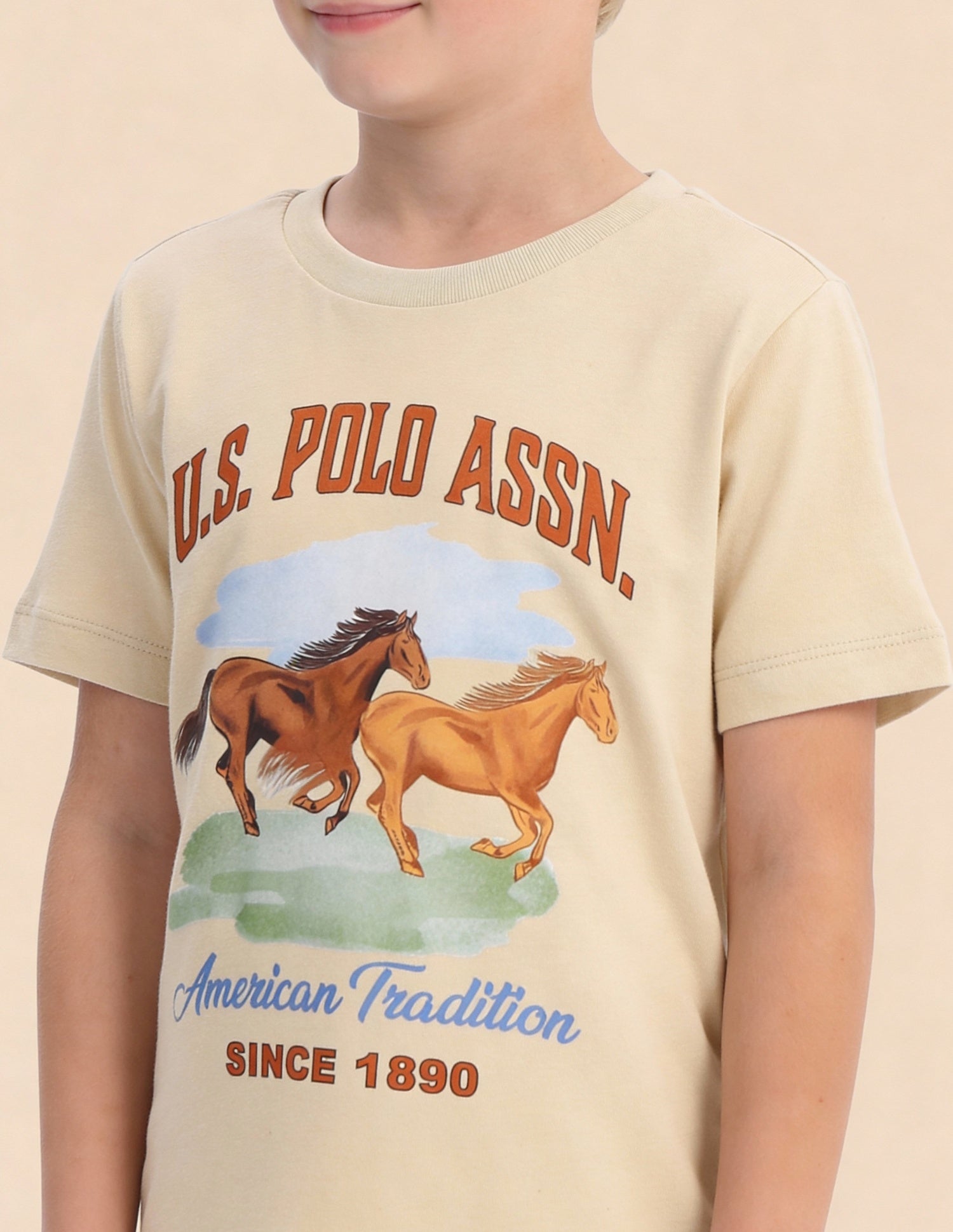 Boys Graphic Brand Printed T-Shirt Beige - U.S. Polo Assn. India | Large