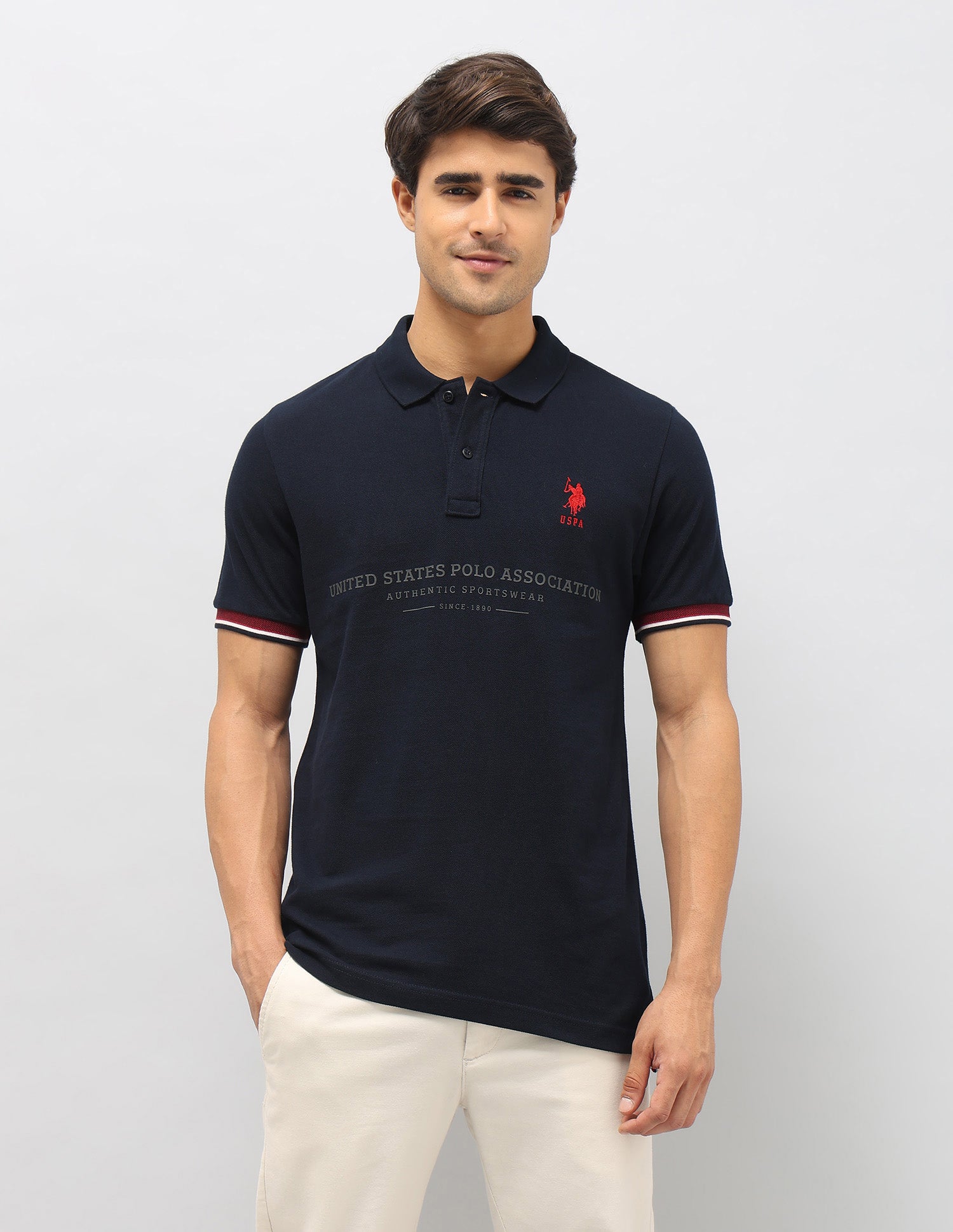 Brand Embossed Slim Fit Polo Shirt Navy - U.S. Polo Assn. India | Large