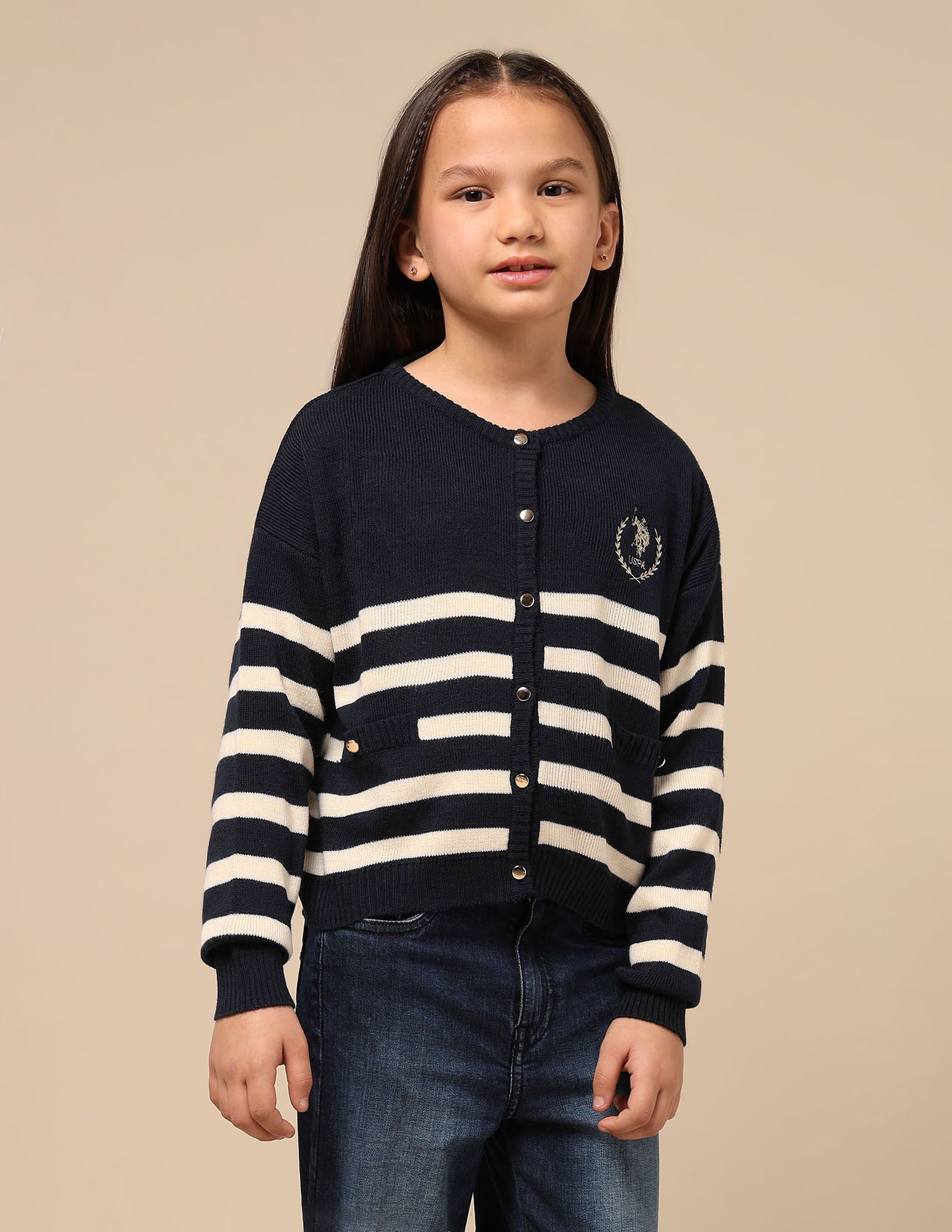 Girls Horizontal Striped Sweater Navy - U.S. POLO ASSN. | Large