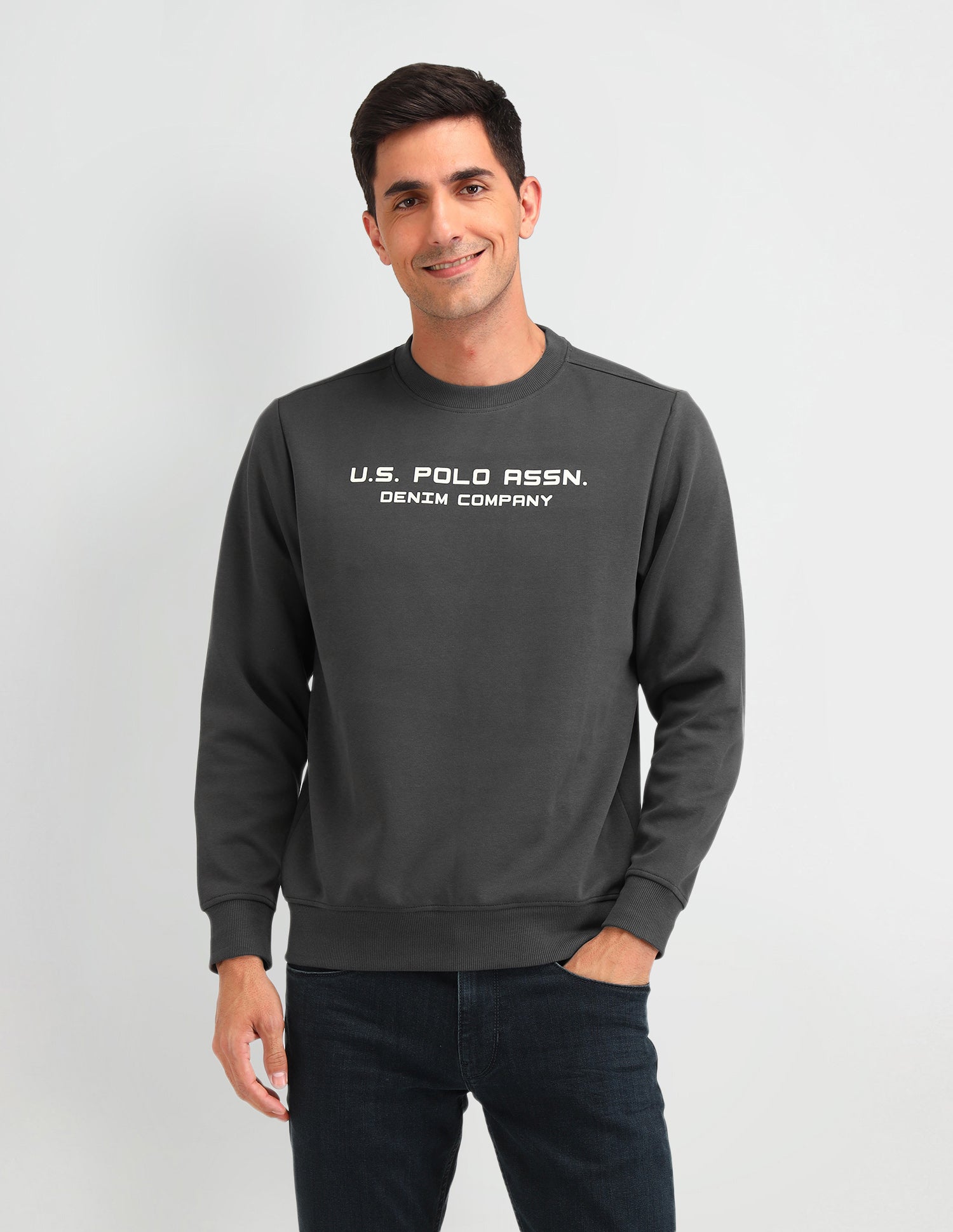 Brand Printed Regular Fit Sweatshirt Dark Grey - U.S. POLO ASSN. | Large