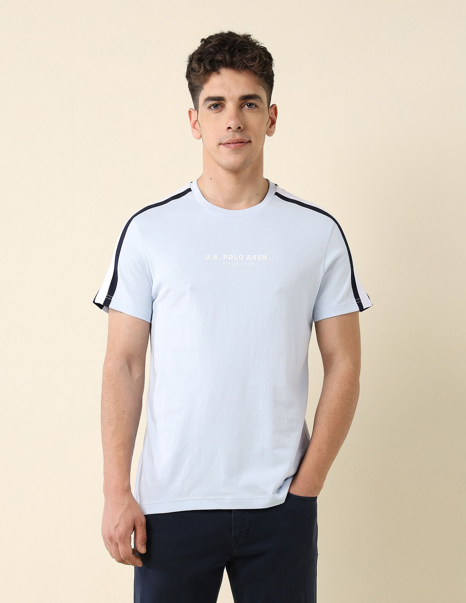 Contrast Taped Slim Fit T-Shirt Light Blue - U.S. POLO ASSN. | Large