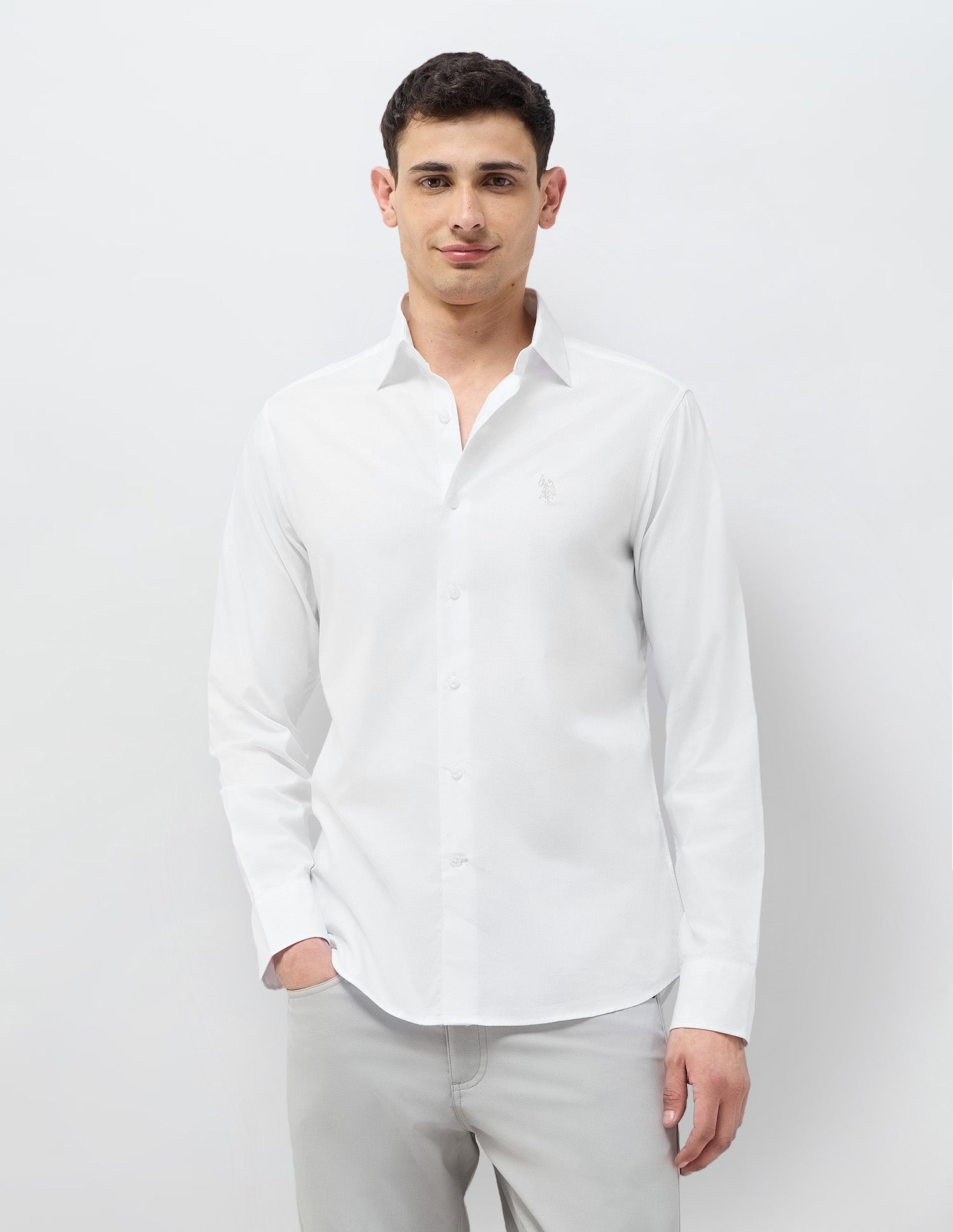 Textured Tailored Fit Shirt White - U.S. POLO ASSN. | Large