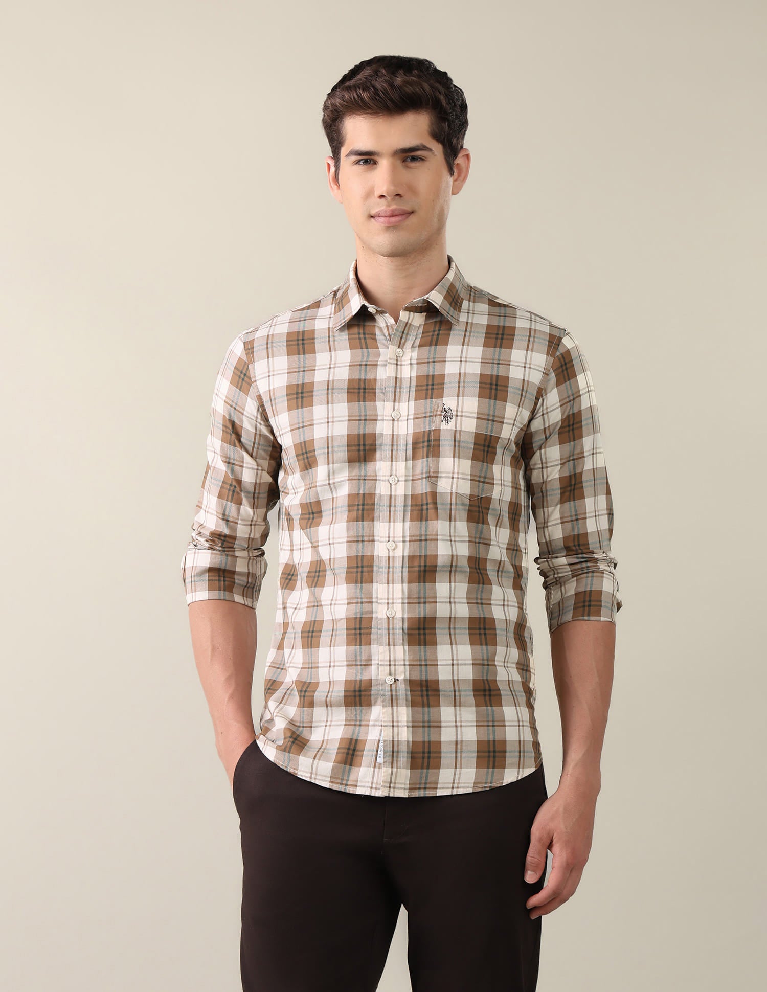 Twill Plaid Checked Shirt Brown - U.S. Polo Assn. India | Large
