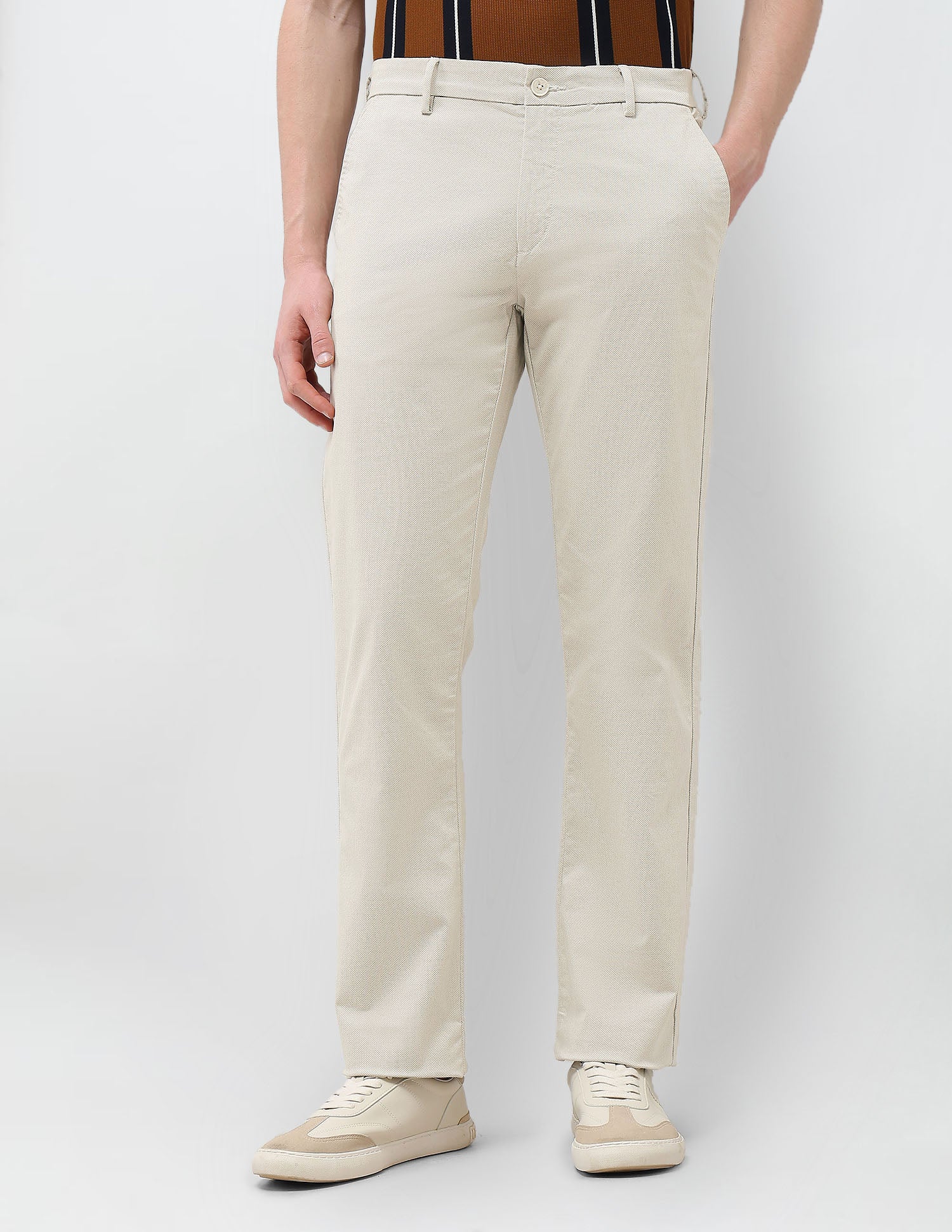 Textured Riley Straight Fit Trousers Beige - U.S. Polo Assn. India | Large
