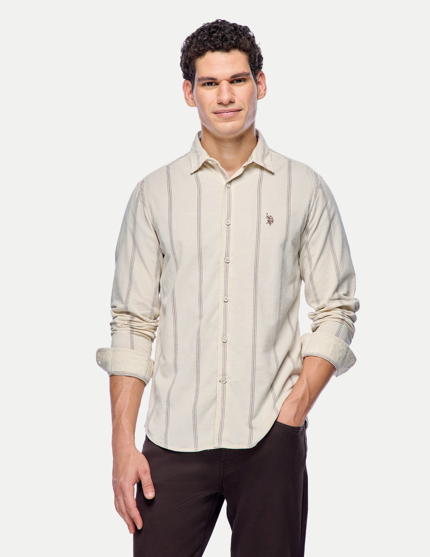 Vertical Striped Corduroy Shirt Ivory - U.S. Polo Assn. India | Large