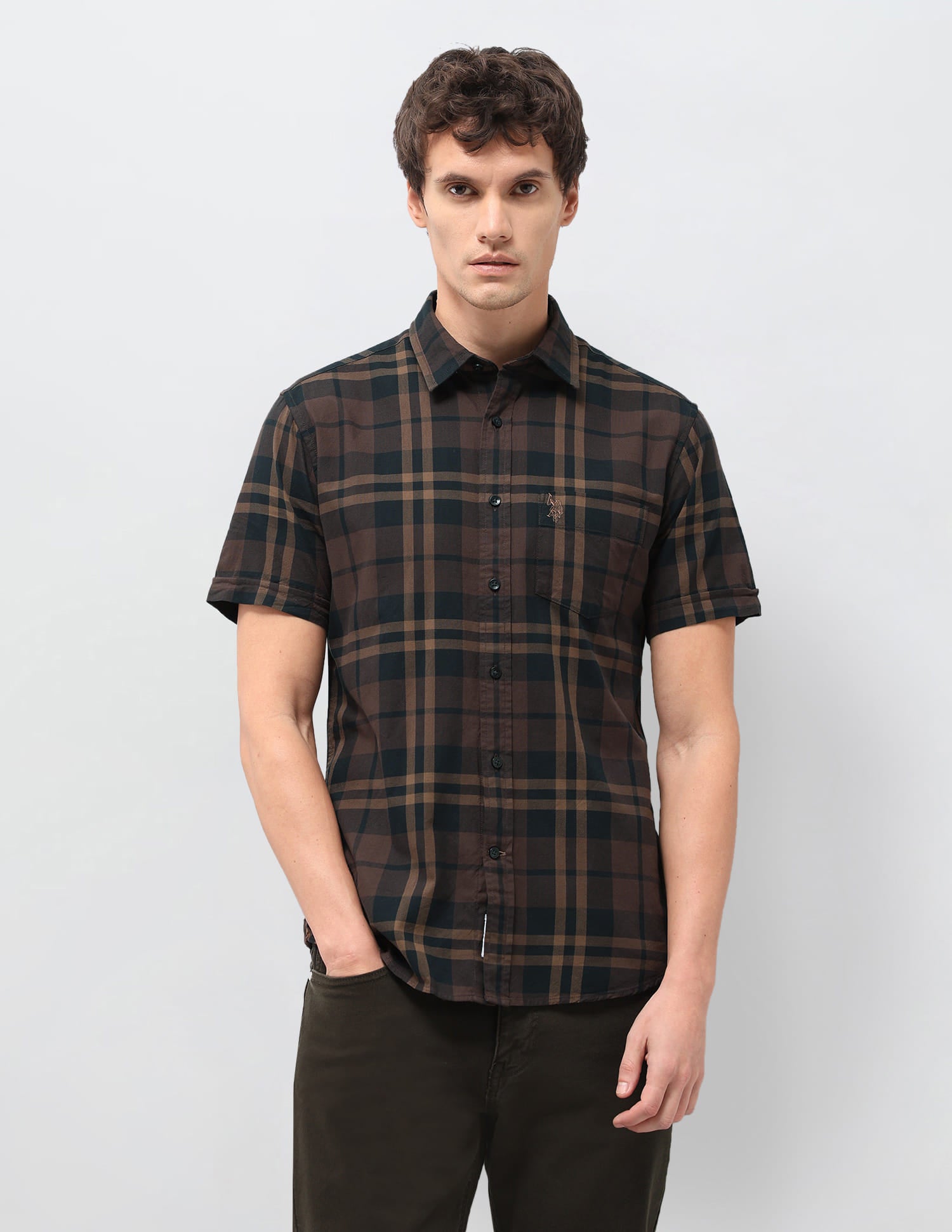 Plaid Checked Tailored Fit Shirt Brown - U.S. Polo Assn. India | Large