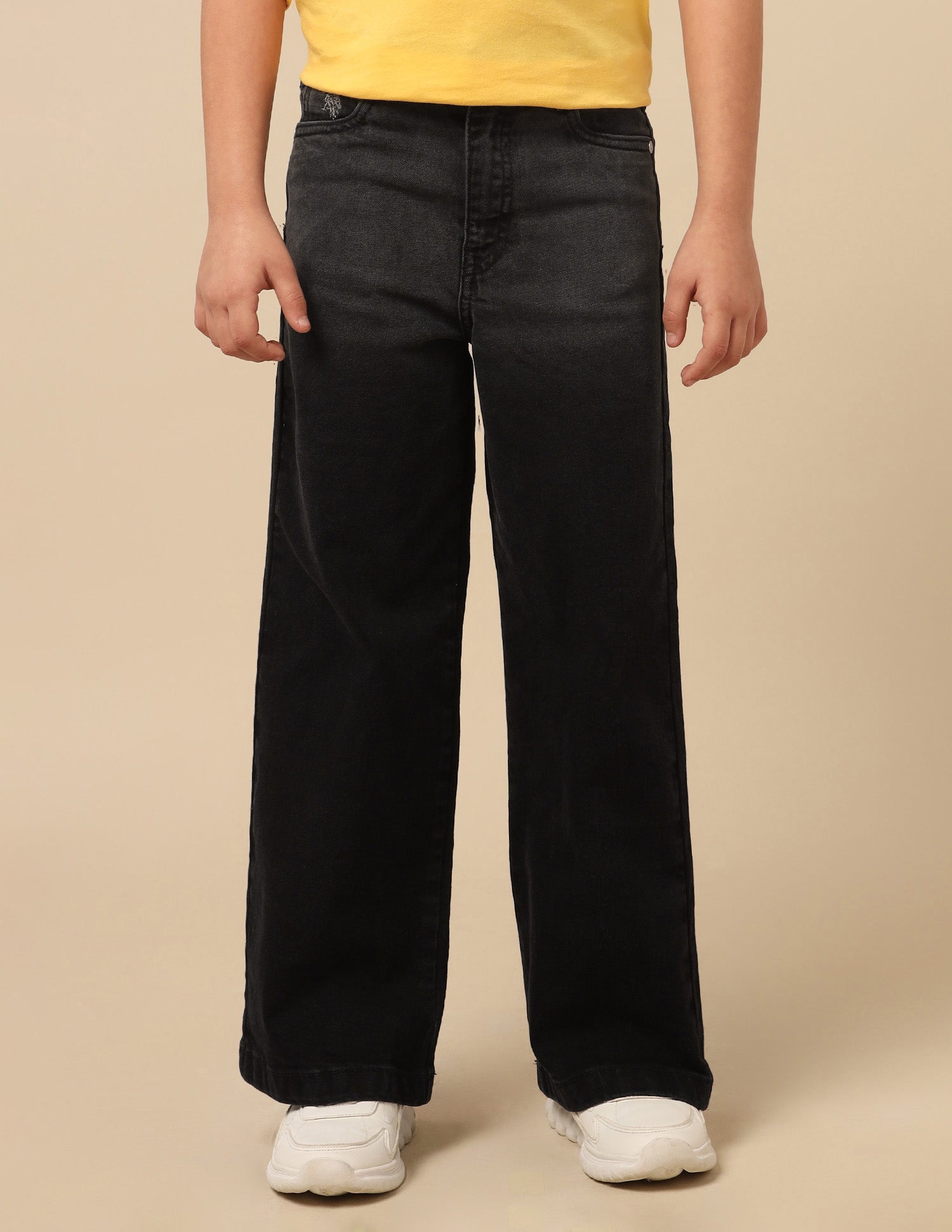 Girls Wide Leg Fit Stone Washed Jeans Black - U.S. POLO ASSN. | Large