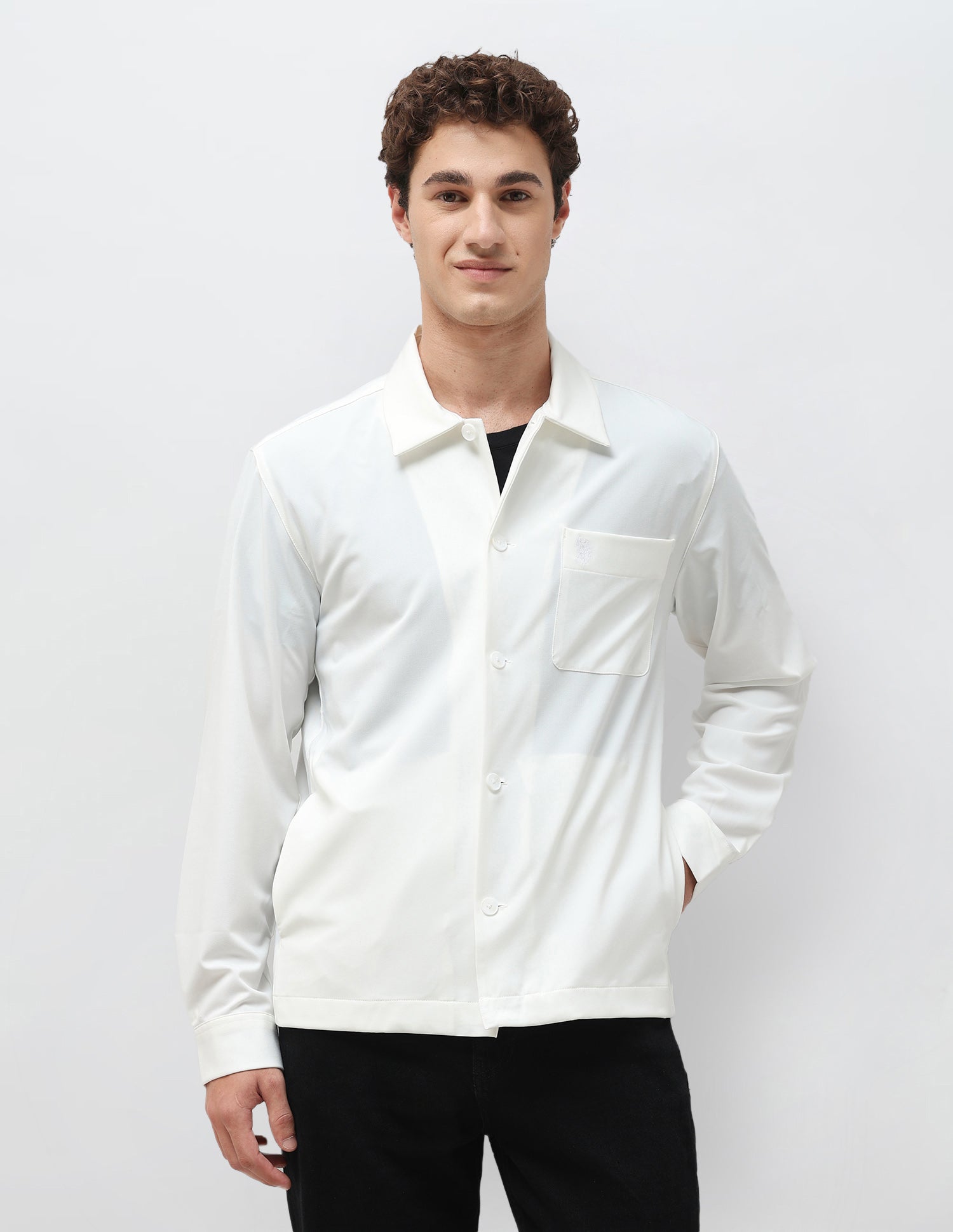 Solid Regular Fit Shacket White - U.S. Polo Assn. India | Large