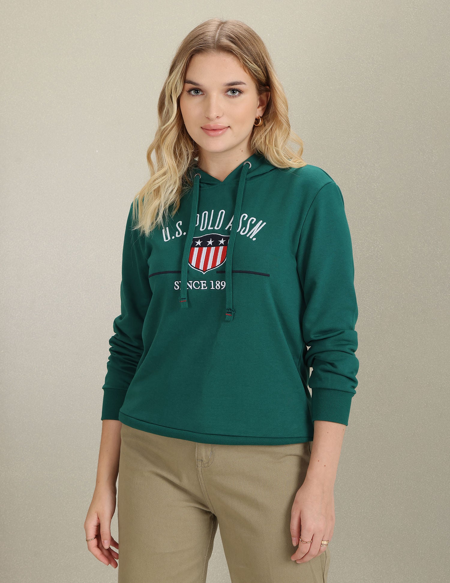 Brand Embroidered Hooded Sweatshirt Green - U.S. Polo Assn. India | Large