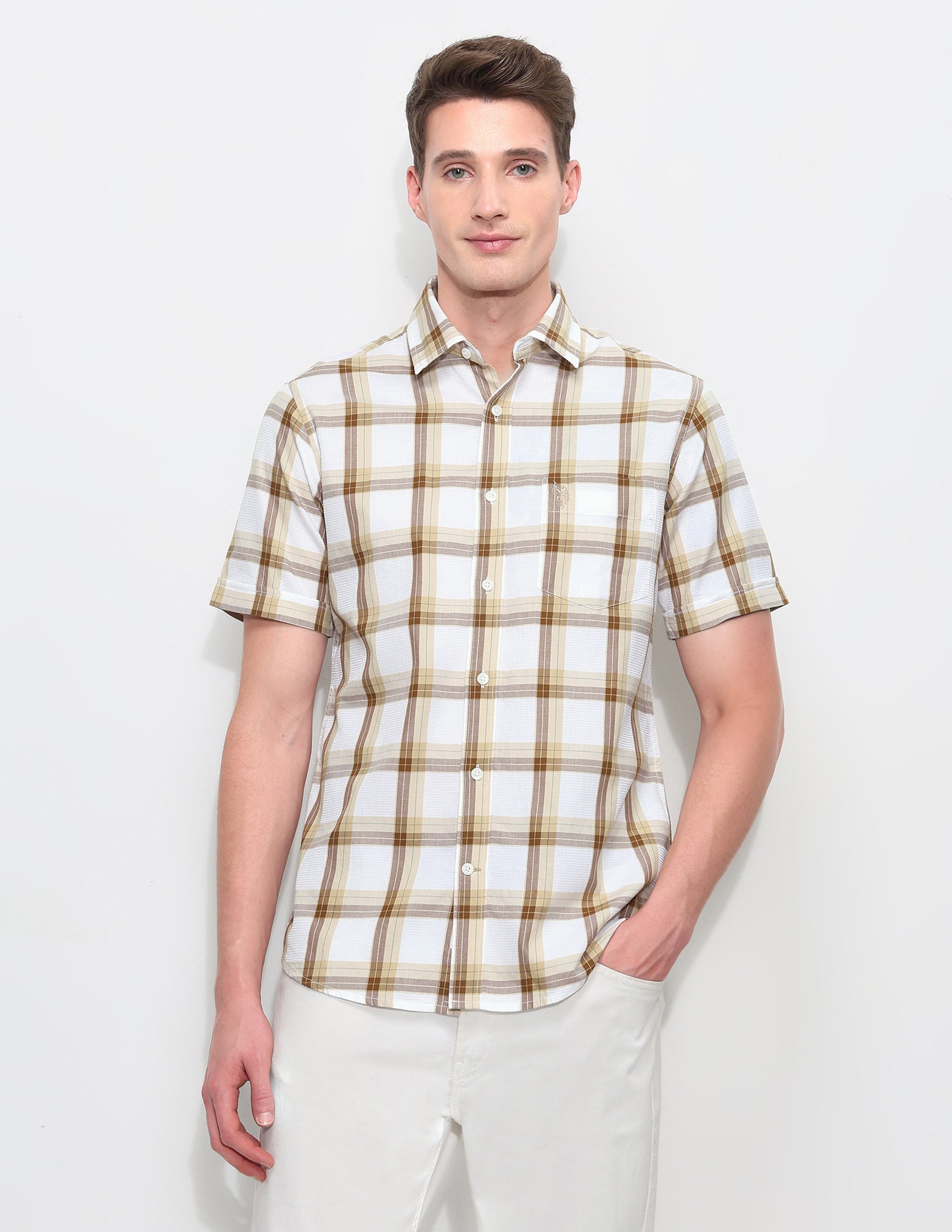 White Harbour Tartan Checked Shirt Mustard - U.S. Polo Assn. India | Large
