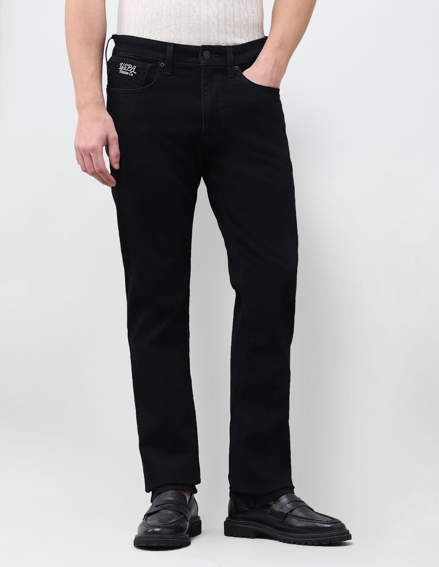 Solid Slim Straight Fit Jeans Black - U.S. Polo Assn. India | Large