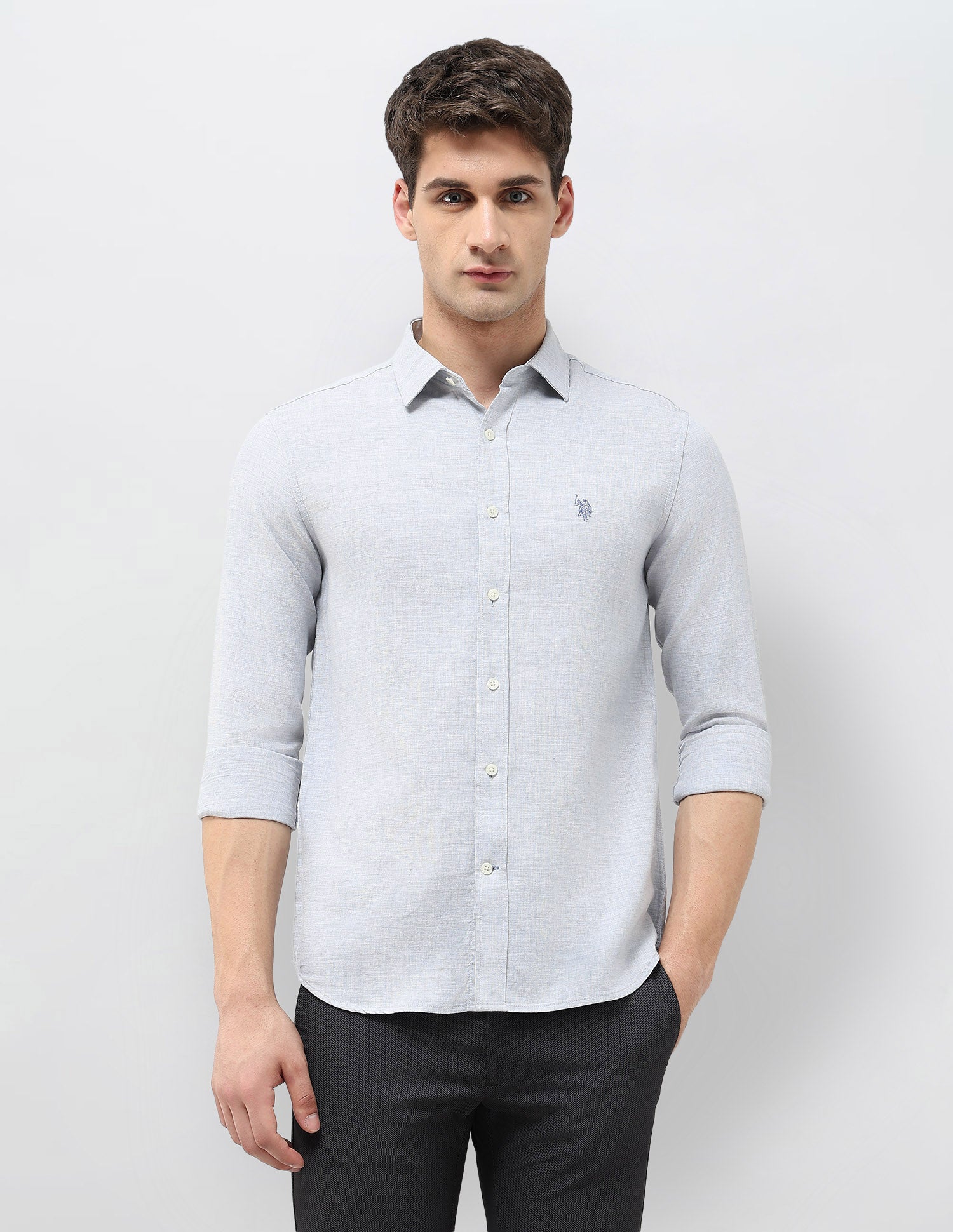 Heathered Tailored Fit Shirt Blue - U.S. POLO ASSN. | Large