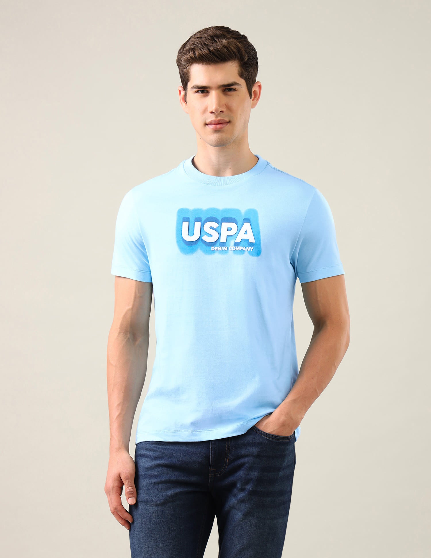 Brand Printed Regular Fit T-Shirt Blue - U.S. Polo Assn. India | Large