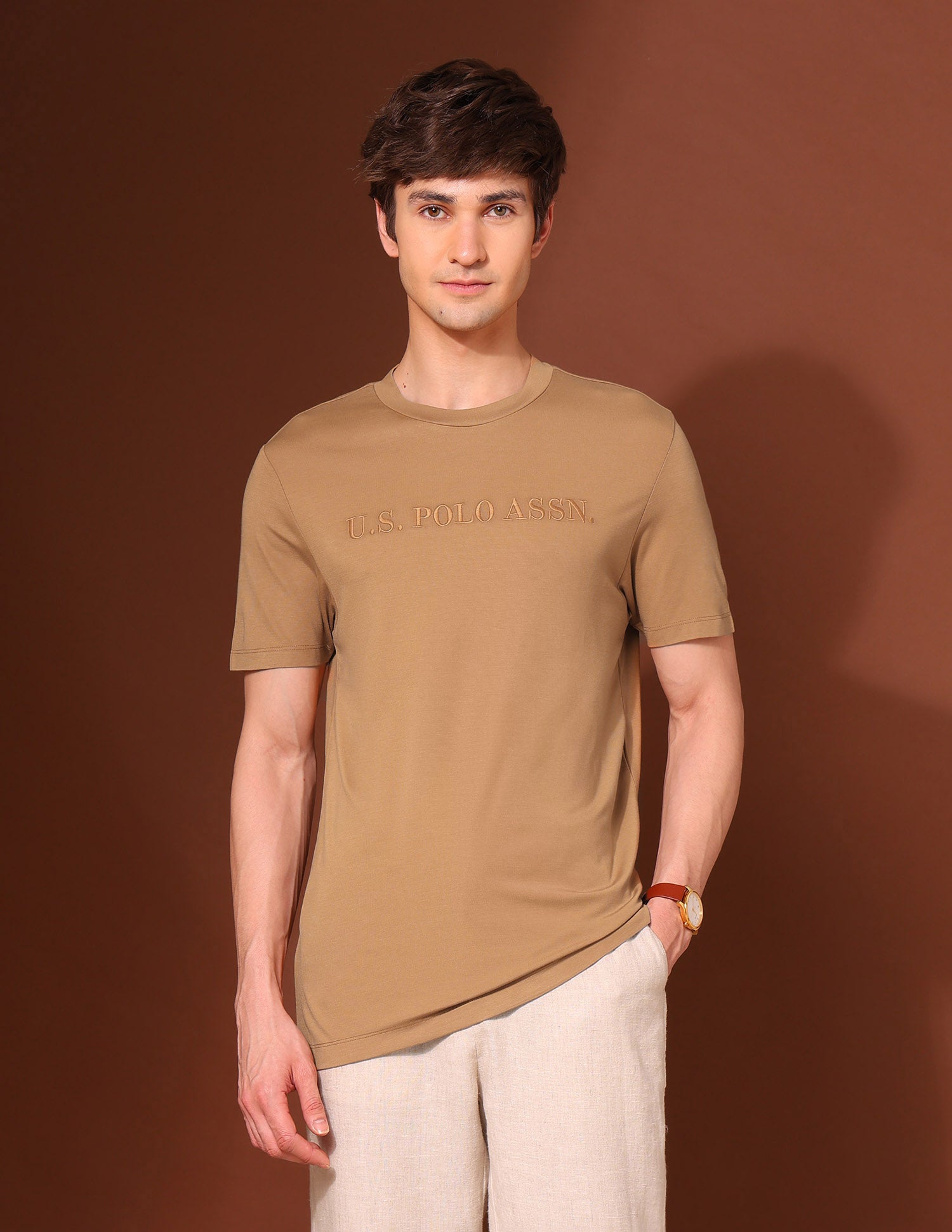 Brand Embroidered Classic T-Shirt Brown - U.S. POLO ASSN. | Large