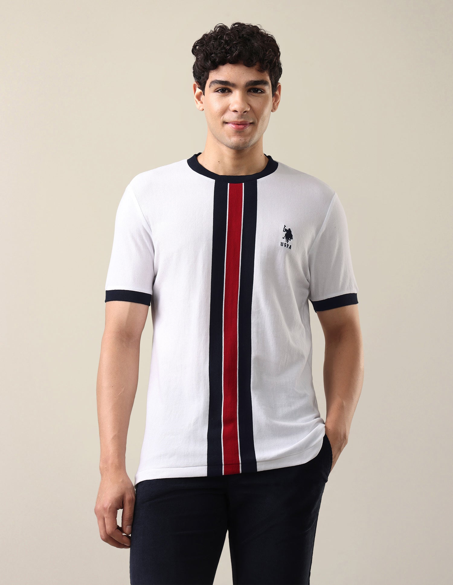 Vertical Striped Slim Fit T-Shirt White - U.S. Polo Assn. India | Large