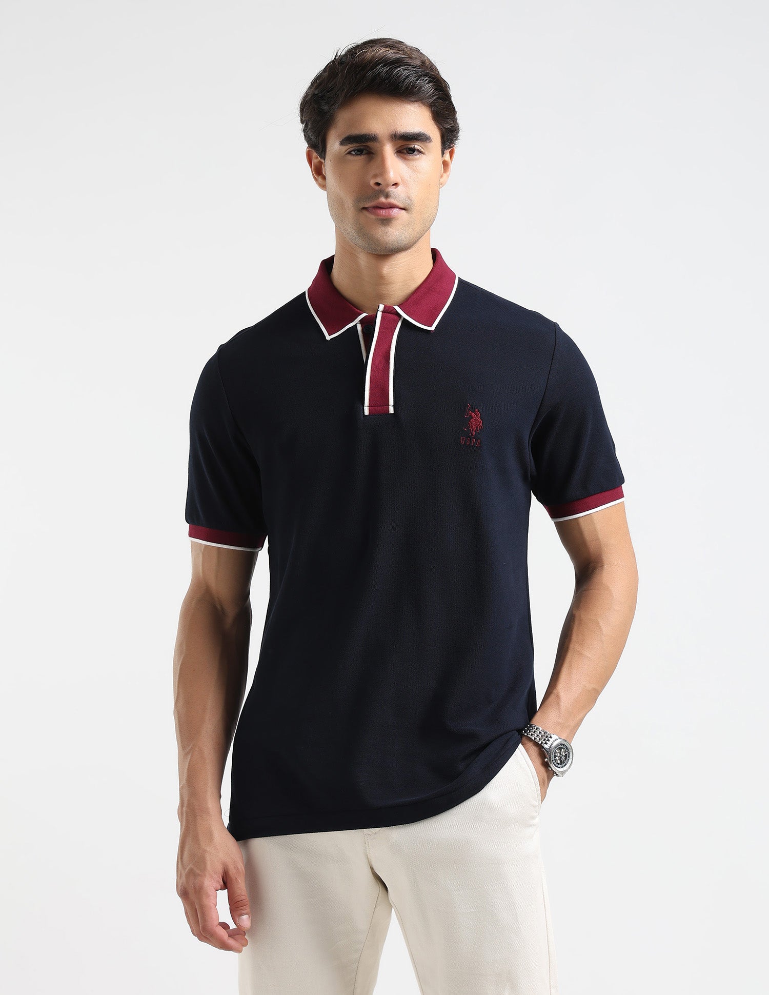 Pure Cotton Slim Fit Polo Shirt Navy - U.S. POLO ASSN. | Large