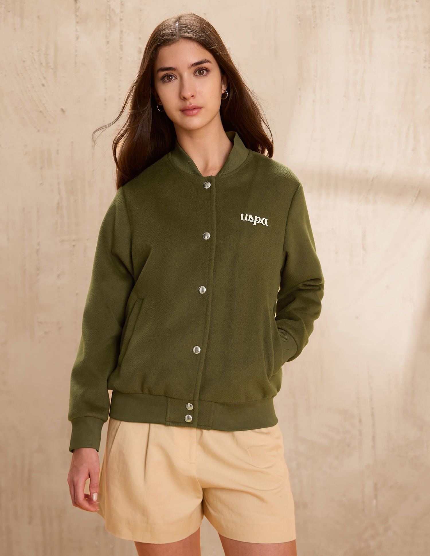 Relaxed Fit Solid Bomber Jacket Green - U.S. Polo Assn. India | Large