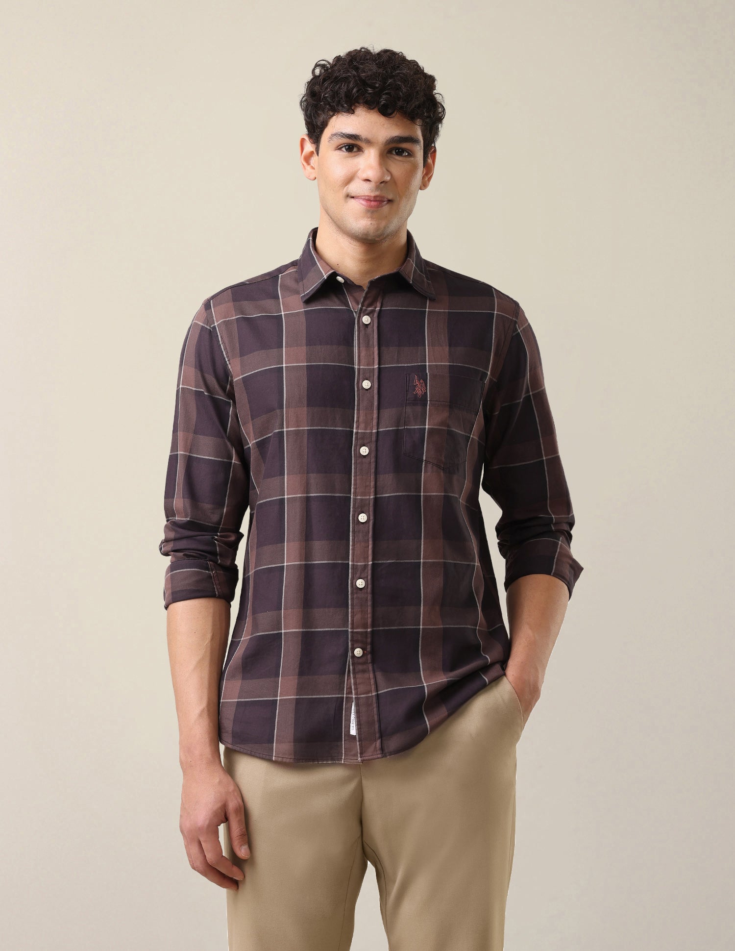 Tartan Checked Twill Shirt Dark Brown - U.S. Polo Assn. India | Large