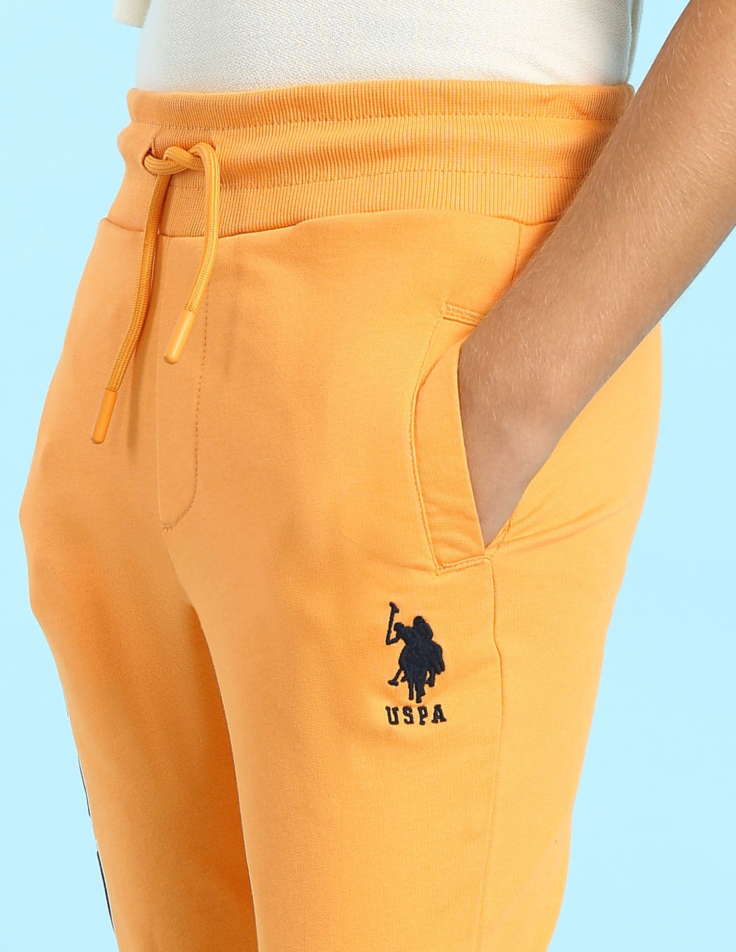 Boys Pure Cotton Solid Joggers Orange - U.S. POLO ASSN. | Large
