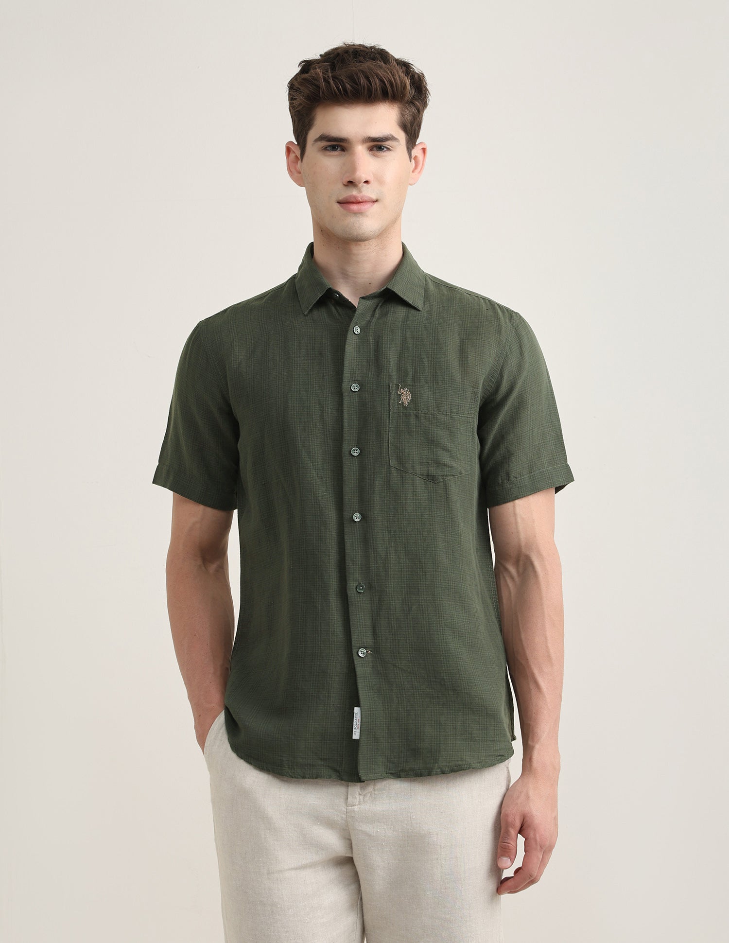 Solid Regular Fit Shirt Olive - U.S. Polo Assn. India | Large
