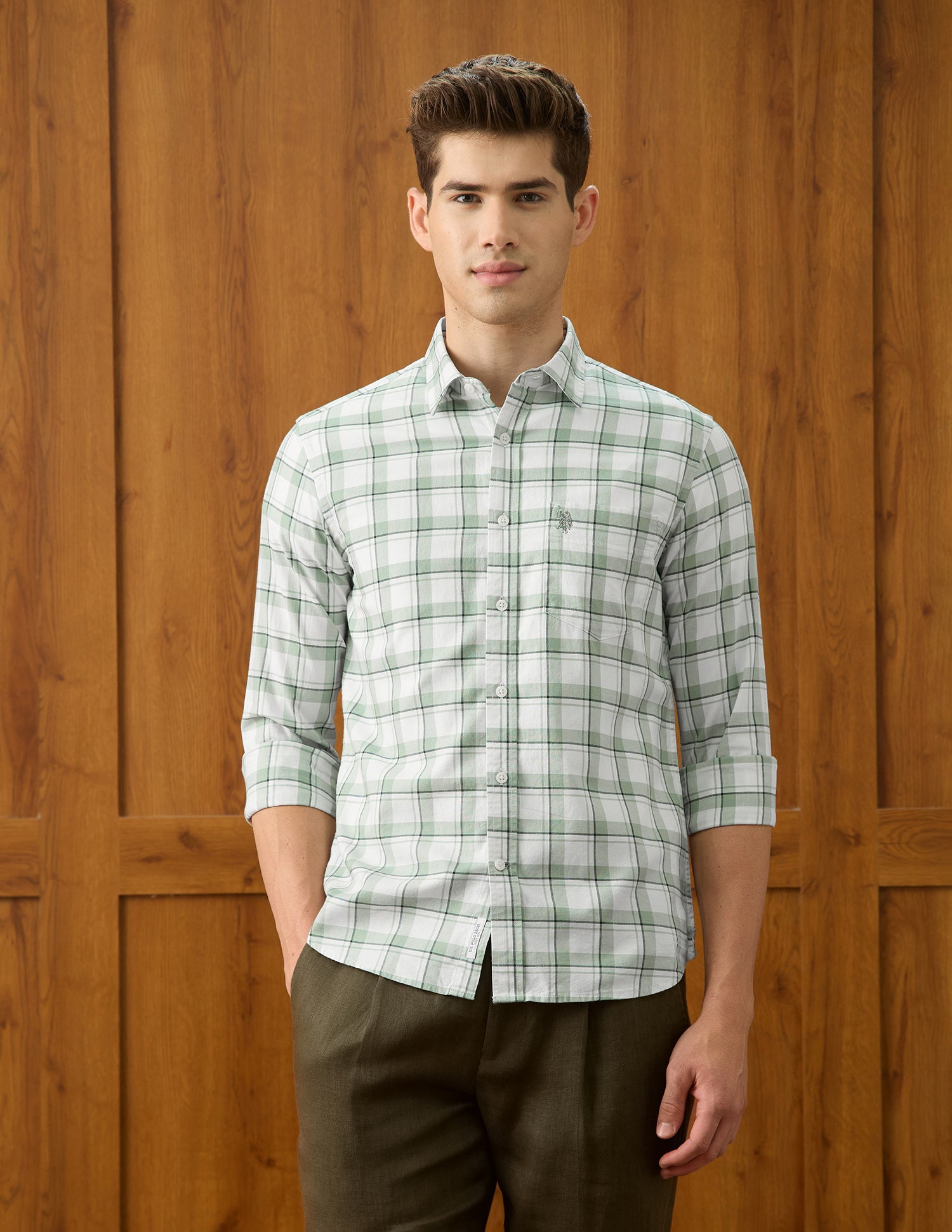 Grid Tattersall Checked Regular Fit Shirt Green - U.S. Polo Assn. India | Large
