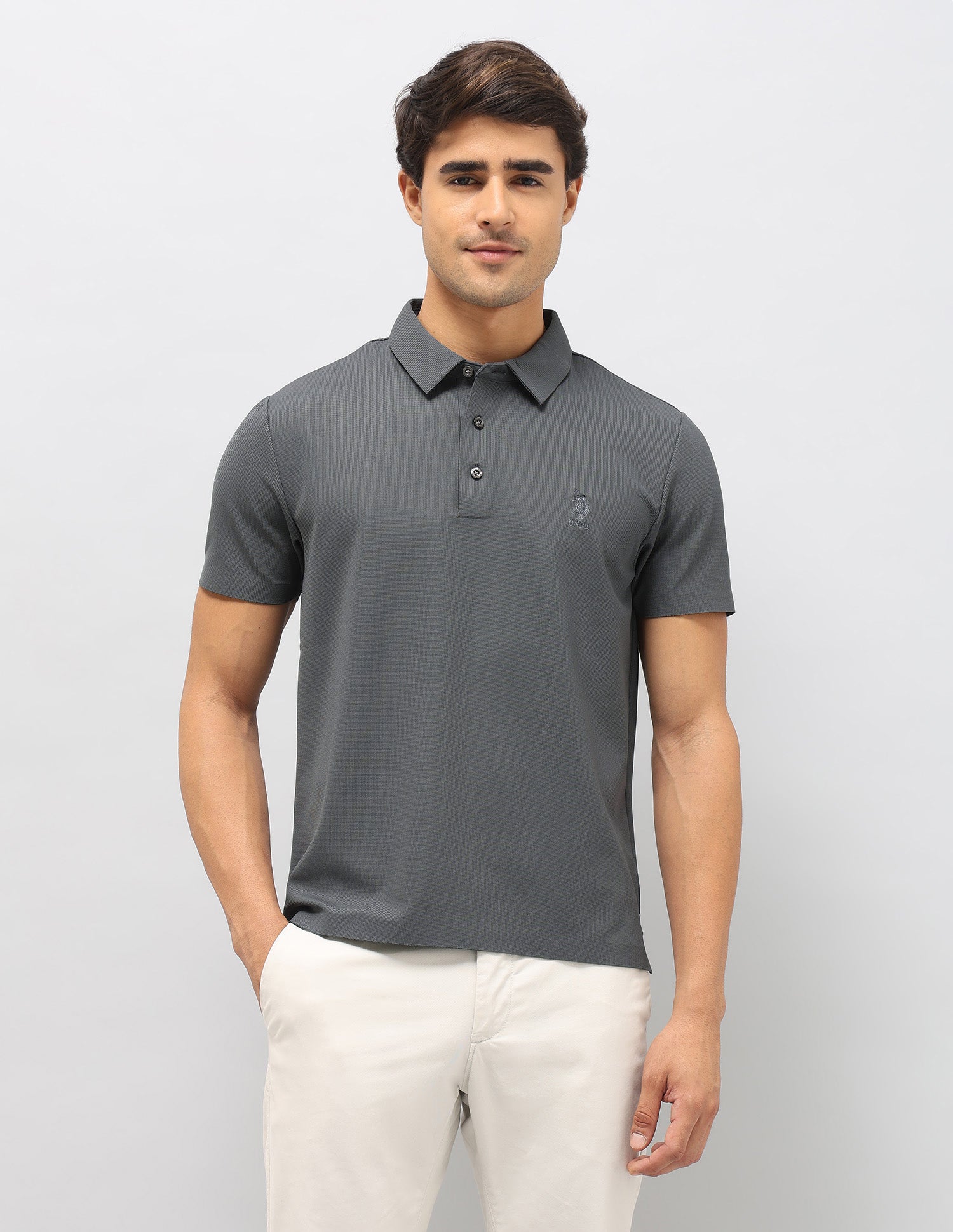 Slim Fit Textured Polo Shirt Grey - U.S. Polo Assn. India | Large