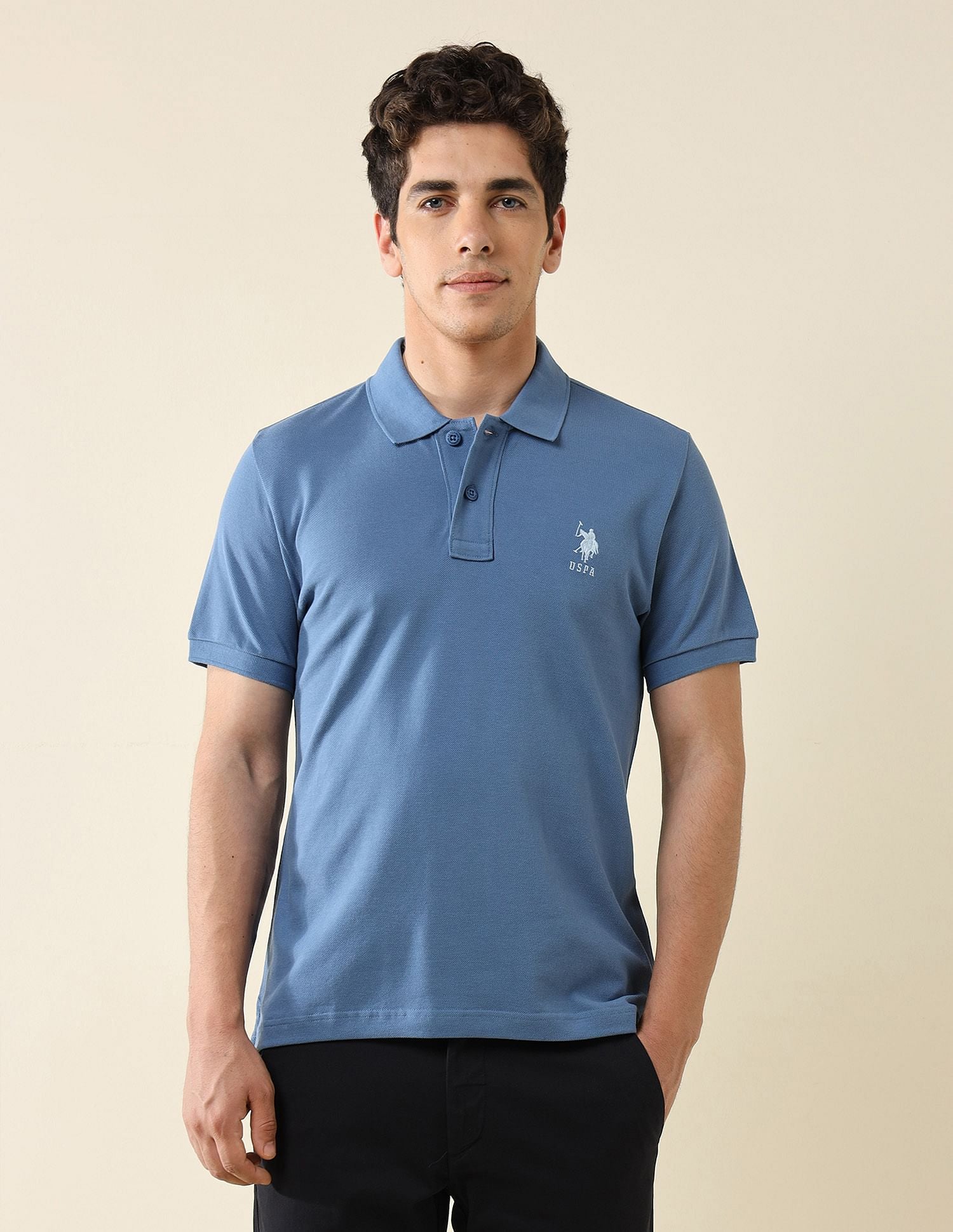 Pure Cotton Slim Fit Polo Shirt Blue - U.S. Polo Assn. India | Large