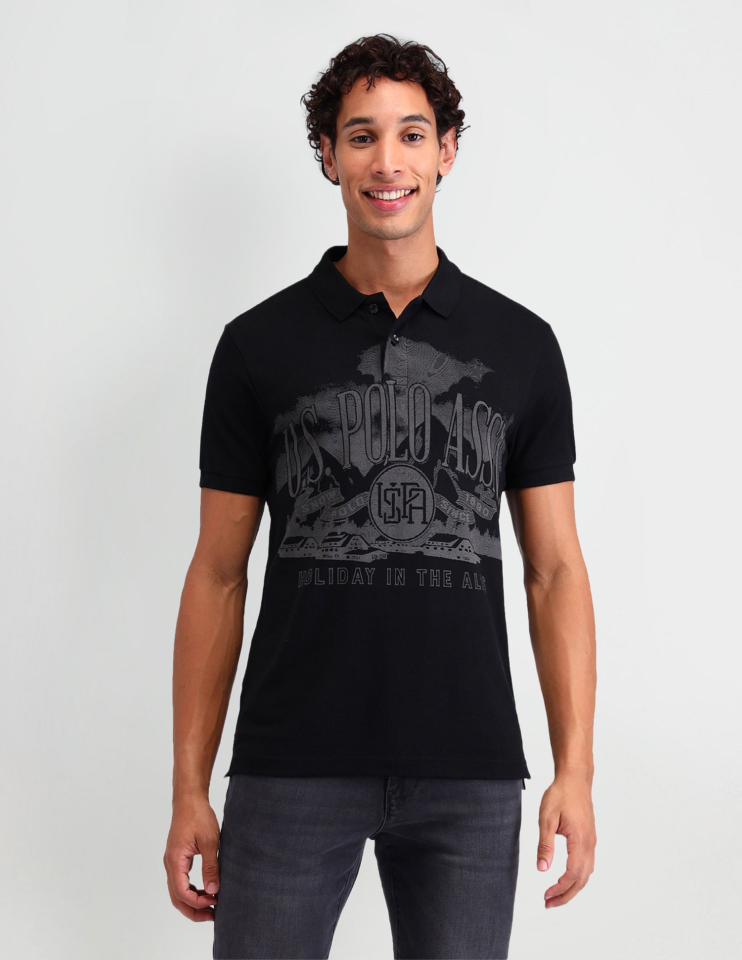 Outdoor Muscle Fit Brand Polo Shirt Black - U.S. POLO ASSN. | Large