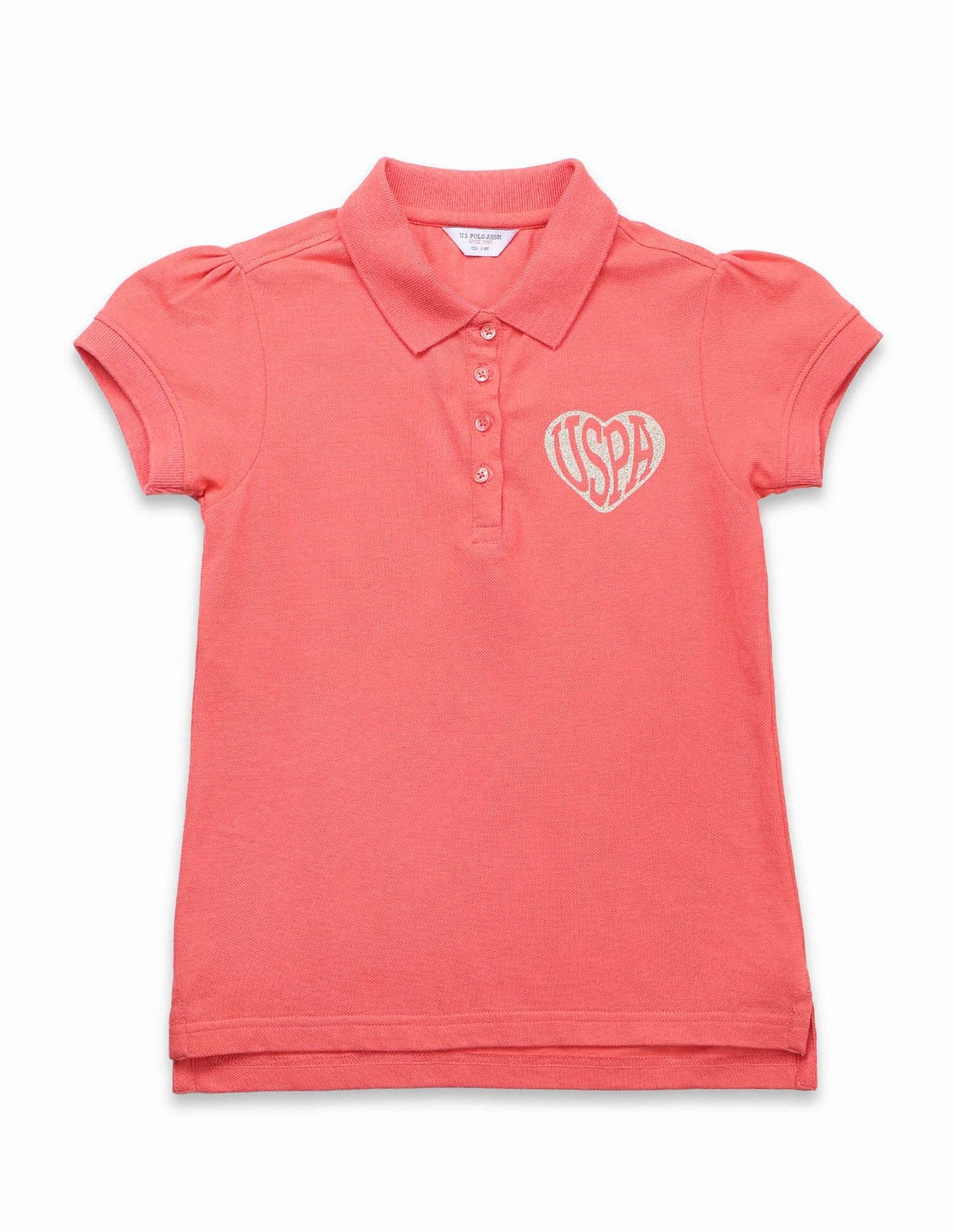 Girls Glitter Relaxed Fit Polo Shirt Coral - U.S. POLO ASSN. | Large