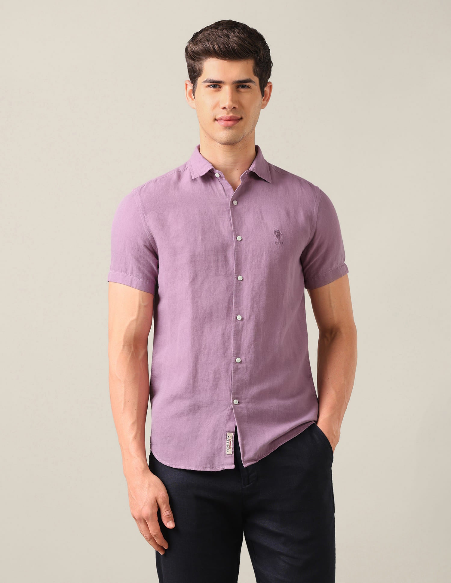Solid Regular Fit Shirt Purple - U.S. Polo Assn. India | Large
