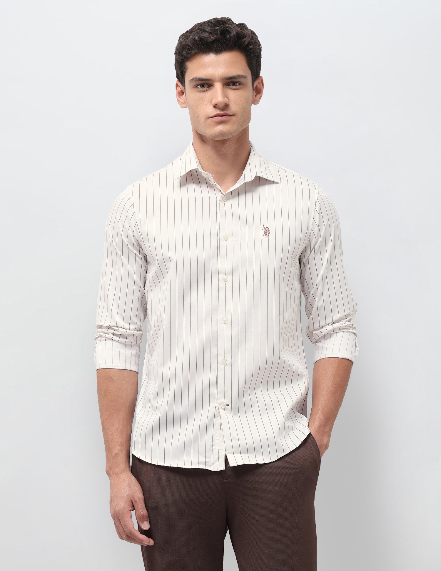 Tailored Fit Satin Shirt Beige - U.S. Polo Assn. India | Large
