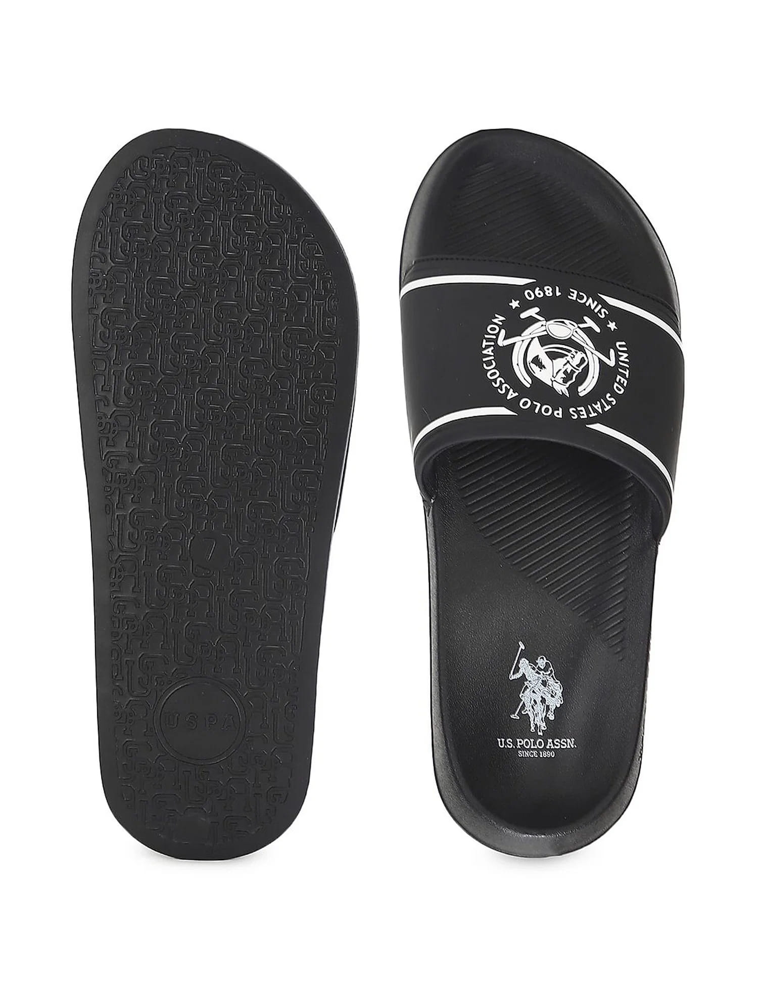 Men Brand Print Zane 5.0 Slides Black - U.S. Polo Assn. India | Large