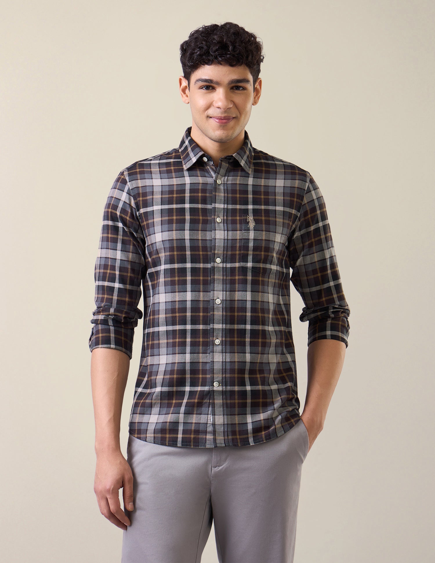 Plaid Checked Tailored Fit Shirt Choco - U.S. Polo Assn. India | Large
