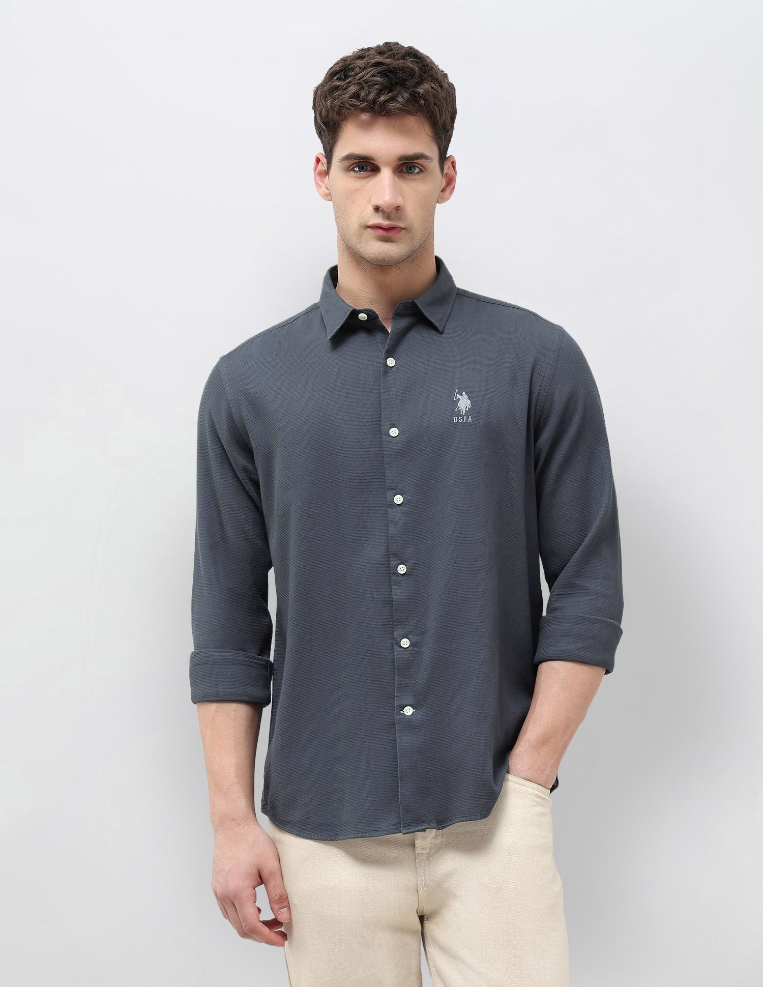 Textured Regular Fit Shirt Charcoal - U.S. POLO ASSN. | Large