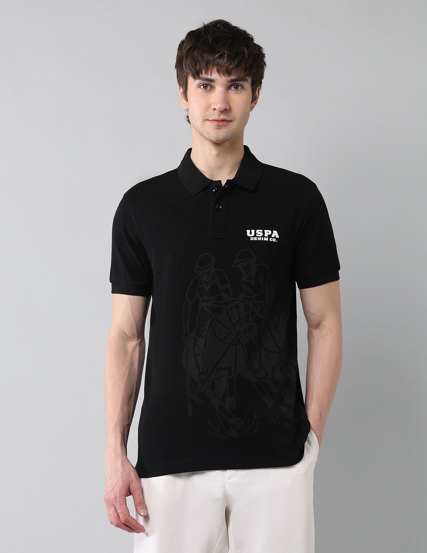 Pure Cotton Muscle Fit Polo Shirt Black - U.S. Polo Assn. India | Large