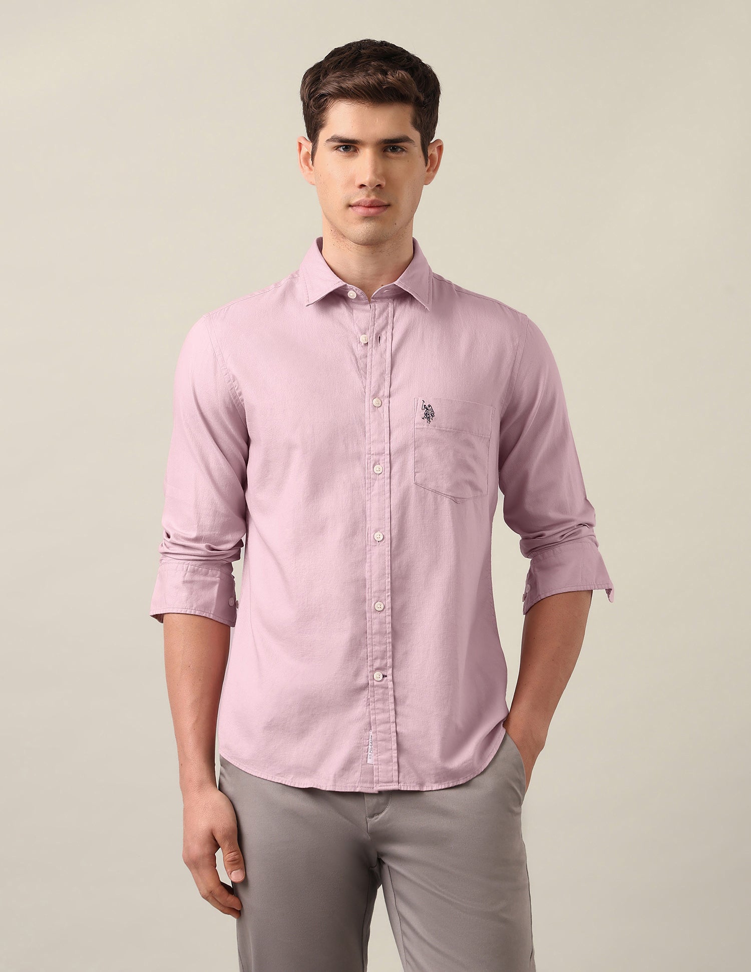 Tailored Fit Solid Shirt Pink - U.S. Polo Assn. India | Large