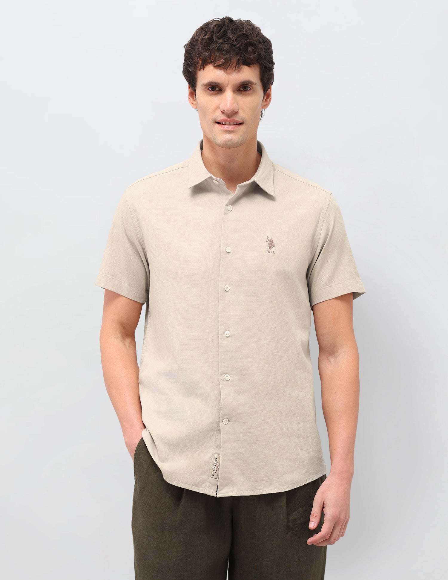 Dobby Solid Shirt Khaki - U.S. Polo Assn. India | Large