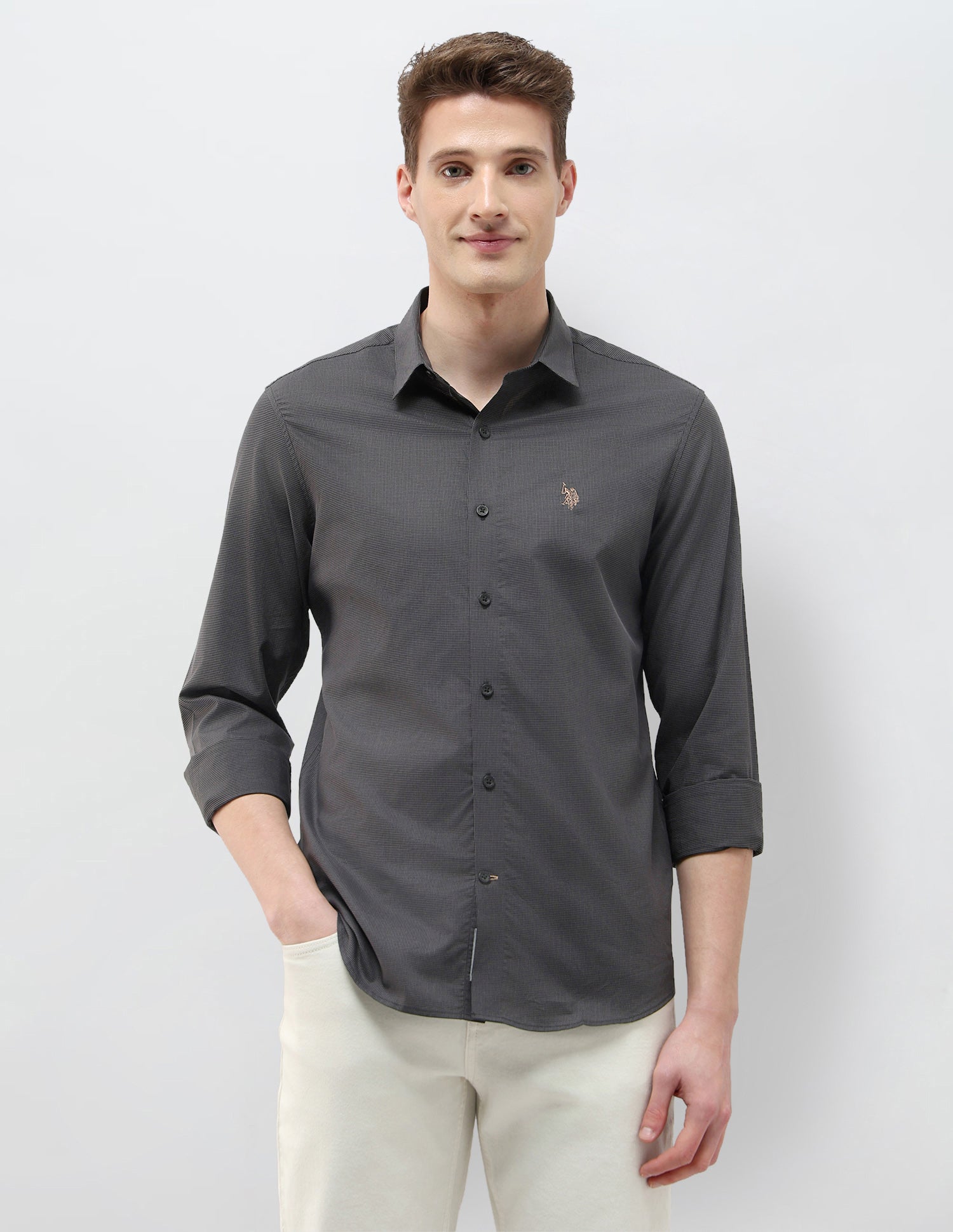 Micro Checked Black & Gold Shirt Dark Grey - U.S. Polo Assn. India | Large
