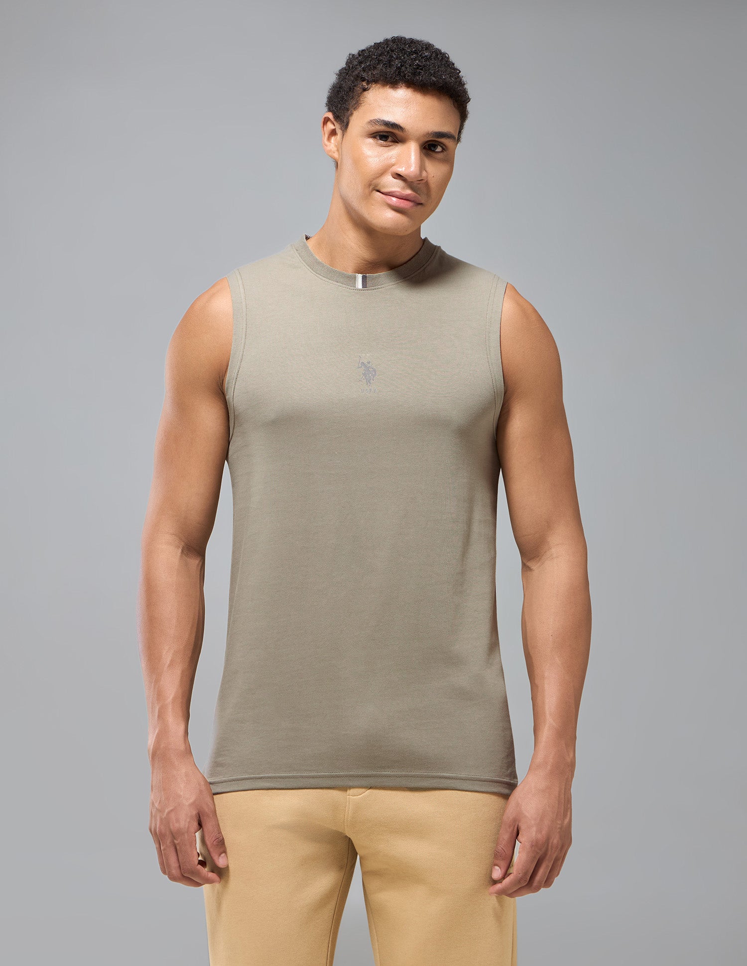 Pure Cotton Breathable OEV12 Gym Vest Timber Wolf - U.S. Polo Assn. India | Large