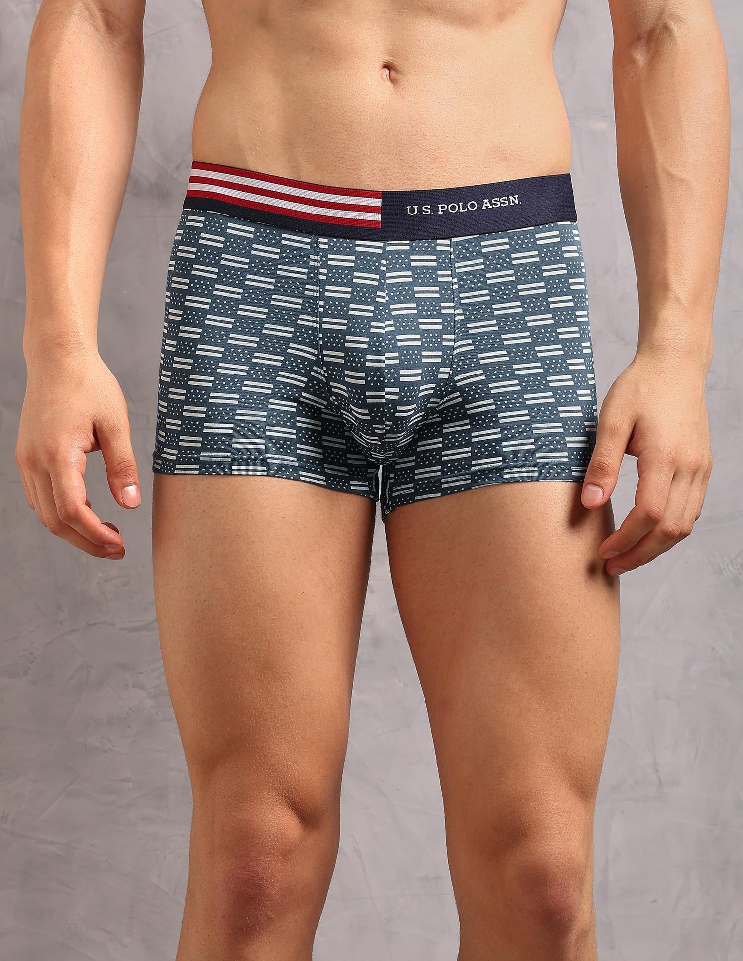 Printed Low Rise OET20 Trunks - Pack Of 3 Orion Blue, Uspa black and Asphalight - U.S. Polo Assn. India | Large