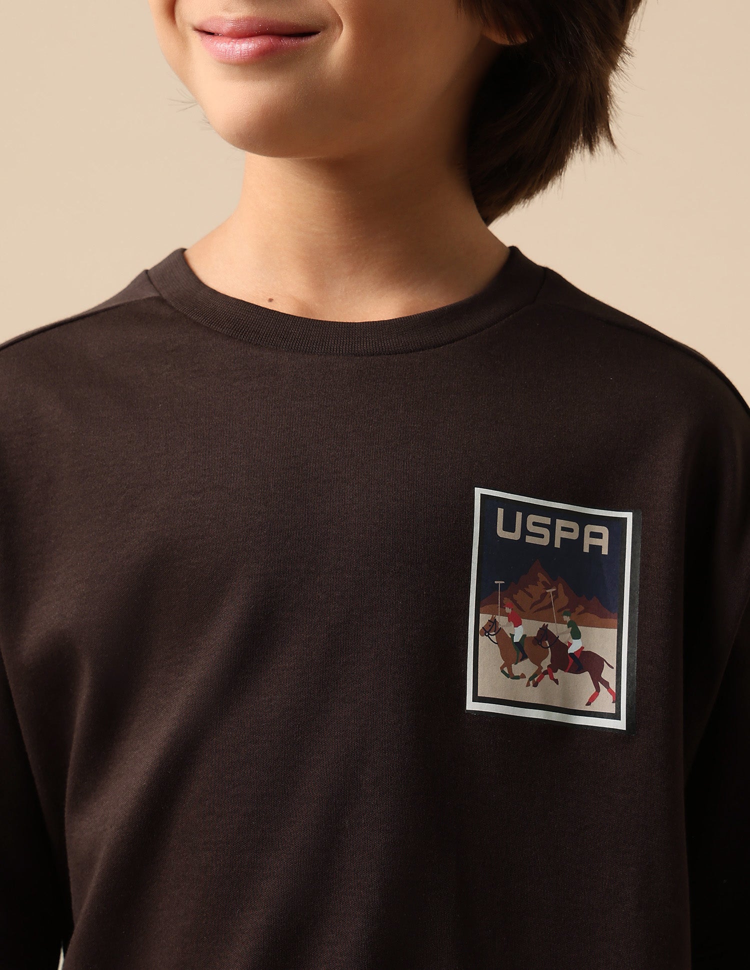 Boys Graphic Brand Printed Boxy Fit T Shirt Dark Brown - U.S. POLO ASSN. | Large