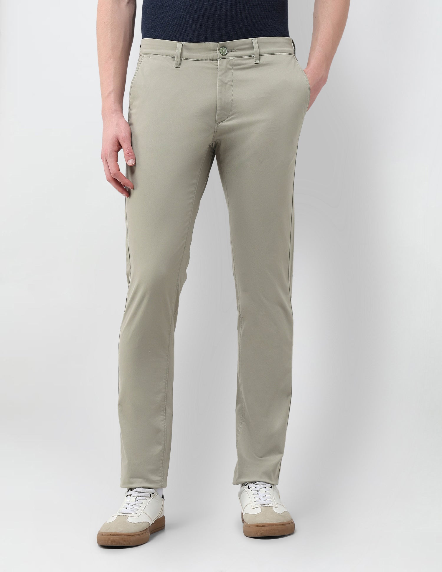 Denver Slim Fit Satin Trousers Light Olive - U.S. Polo Assn. India | Large